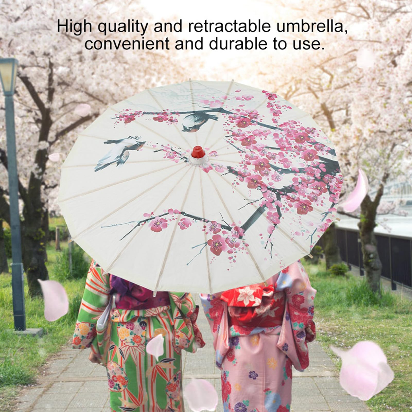 Parapluie à Pompons En Soie Et Bambou - Parasol Japonais 57 Cm - Pour Danse, Mariage, Décoration - Imperméable (Rose)