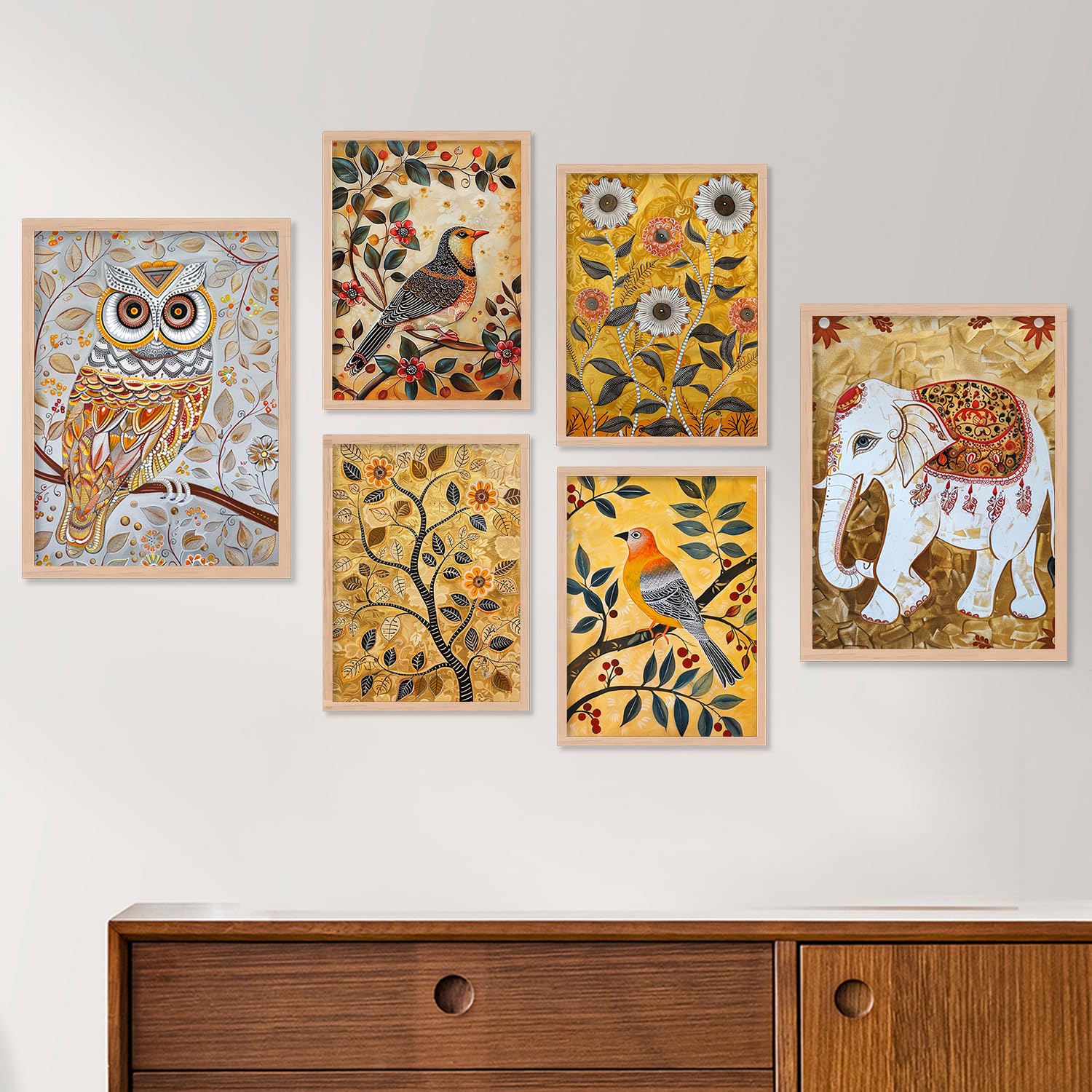 ARTELLY Madhubani Paintings For Wall Decoration - Framed Traditional Painting For Living Room Bedroom - Pichwai Frames For Wall Decor (Set of 6) (Indian Art 1) (B0D2LFD2QX) Amazon Price History, Amazon Price Tracker
