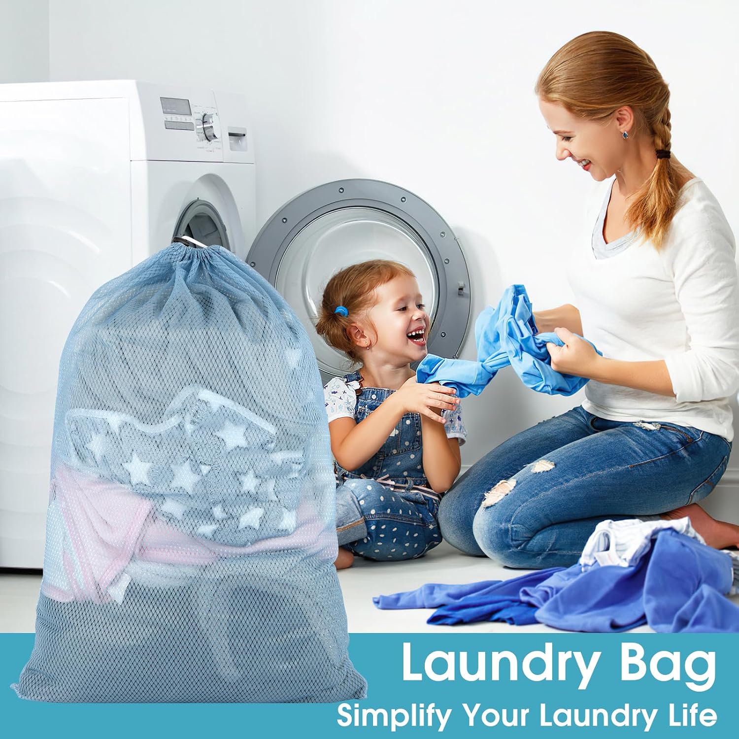 2 Pack Mesh Laundry Bags 23x34 Inch Drawstring Locking for Travel Home image 5