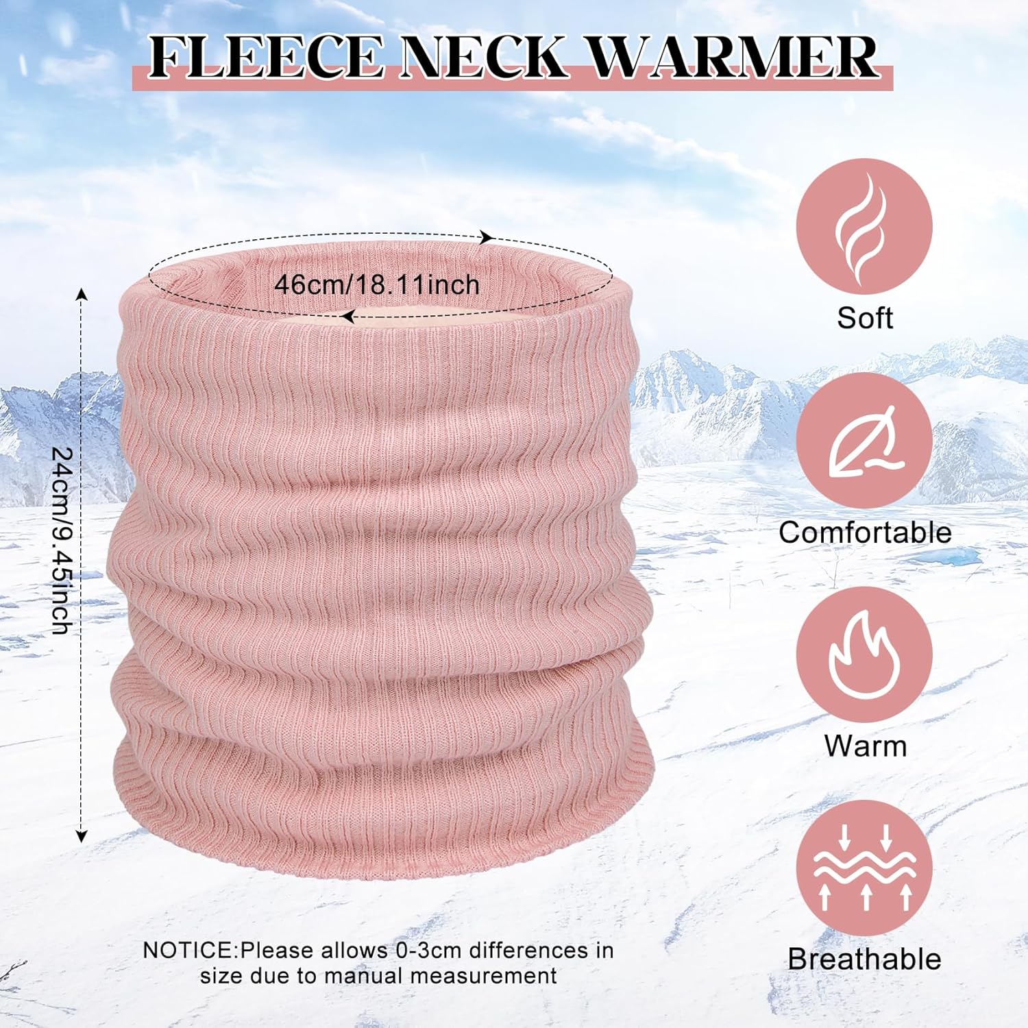 Chalier Infinity Scarf Winter Double-Layer Neck Warmer Knit Fleece Lined Circle Loop Scarves - Image 3