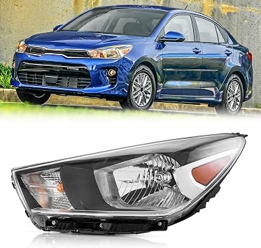 TODO Headlight Assembly Compatible with 2018-2023 Kia Rio Halogen Headlamp Left Front Driver Side Replacement w/Bulb 92101-H9000