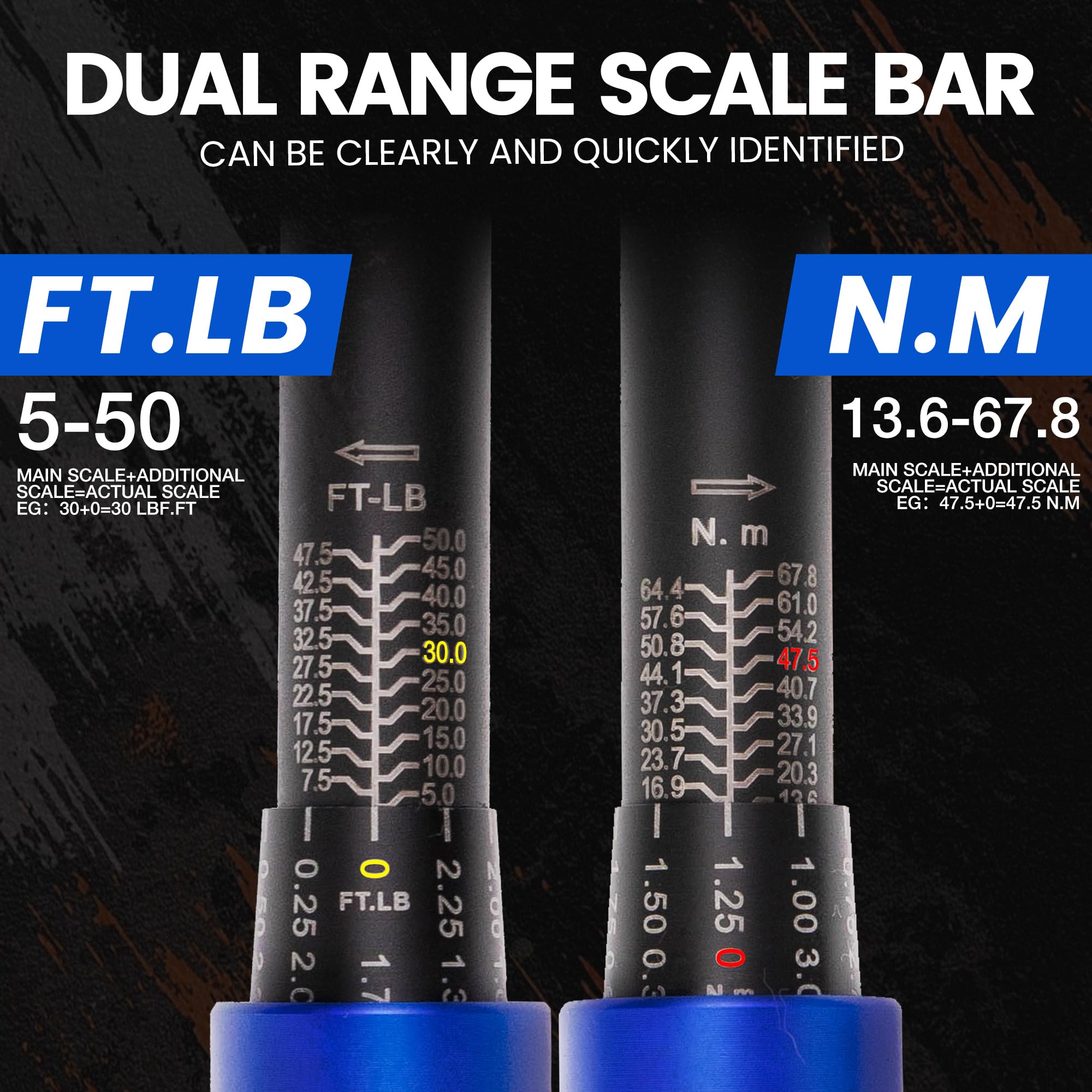 HERONIX 3/8-Inch Drive Click Torque Wrench, 5–50 Ft-Lb (6.8–67.8 Nm) ±3% Accuracy, Loud Click, Dual Scale, 72-Tooth Mini Torque Wrench for Bike, Motorcycle, Car & Spark Plug Maintenance - 4