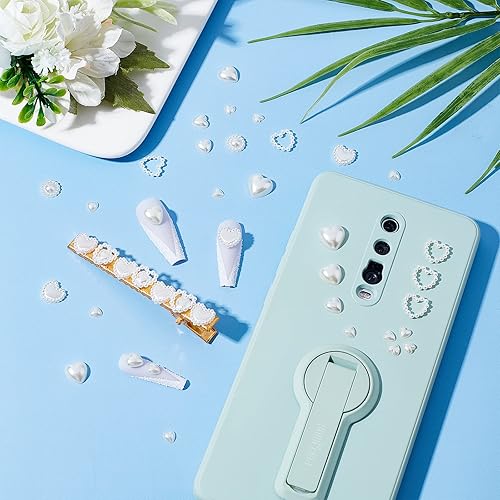 Miniatura 3 de PH PandaHall Perlas semicirculares, 460 unidades, 7 estilos en forma de corazón, cuentas planas de plástico ABS, diamantes de imitación, cuentas