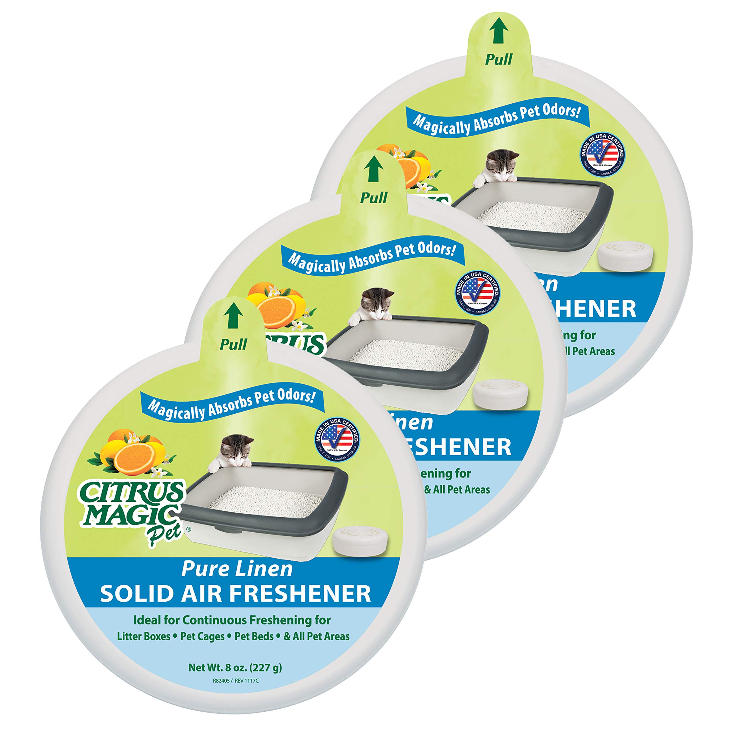 Citrus Magic Pet Odor Absorbing Solid Air Freshener, Pure Linen, 8-Ounce, Pack of 3