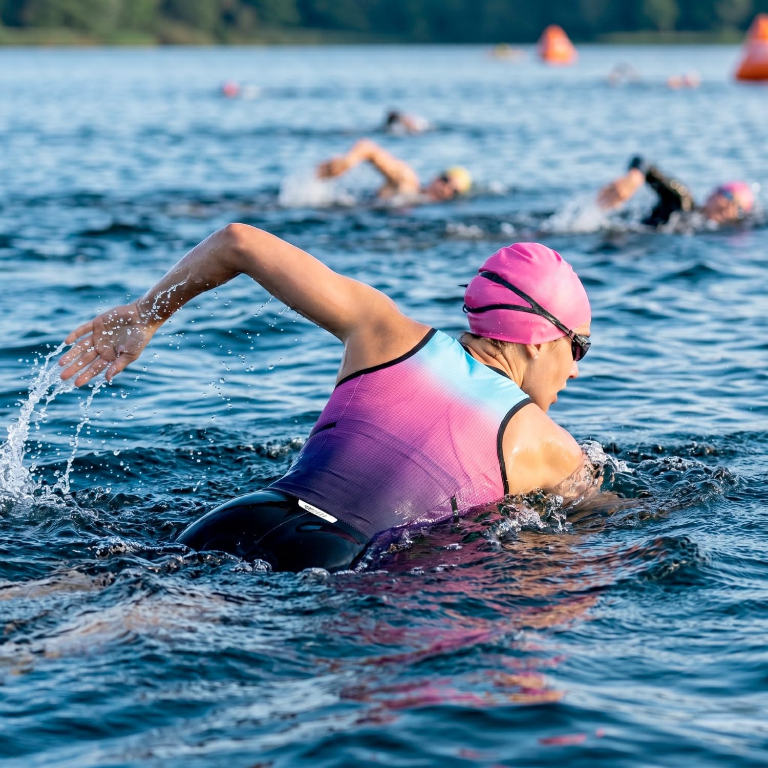 Wulibike Damen Triathlon Anzug Ärmellos Trisuit Gepolstert Schnell Trocknend Atmungsaktiv Full-Zip Tri Suit 4 Taschen Schwimmen Radfahren Laufen