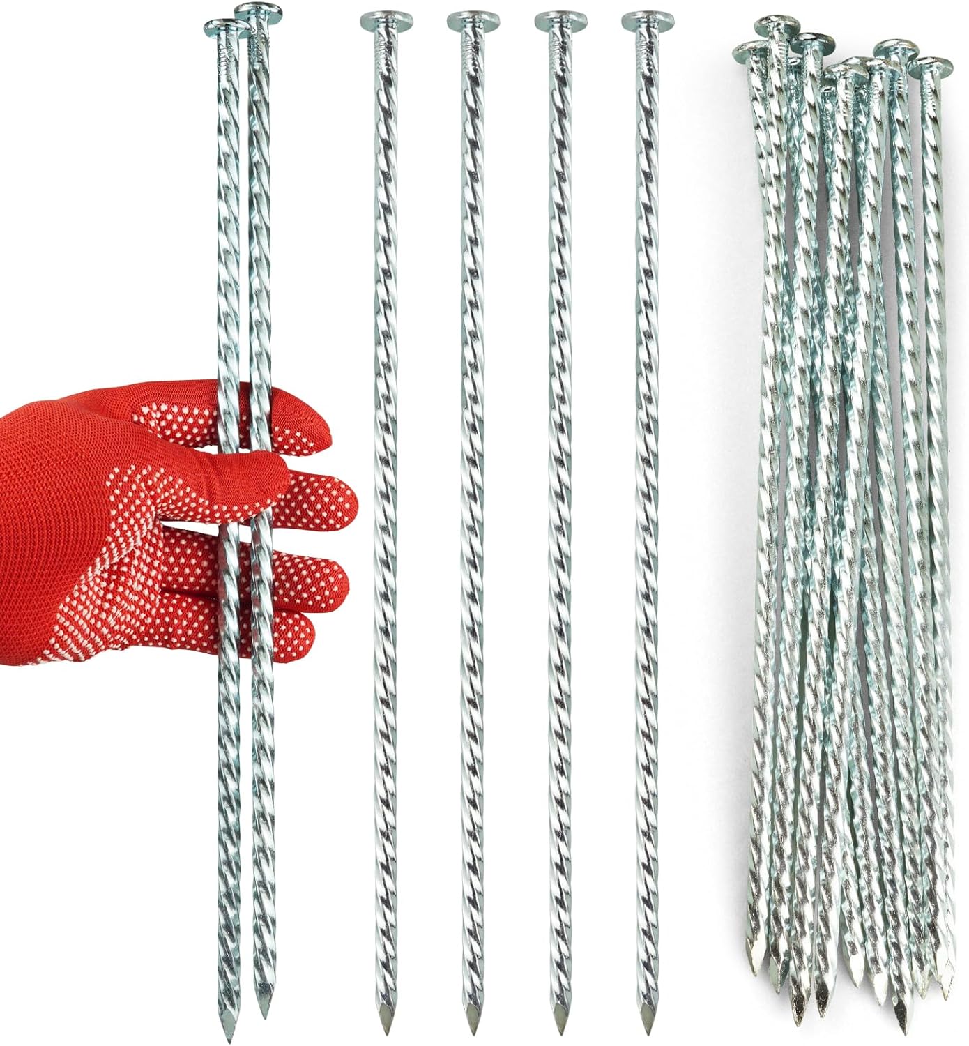 14-Inch Metal Landscape Stakes, 60-Pack Galvanized Spiral Landscape Anchoring Spikes，Edging Spikes for Paver Edging, Weed Barrier, Artificial Turf & More