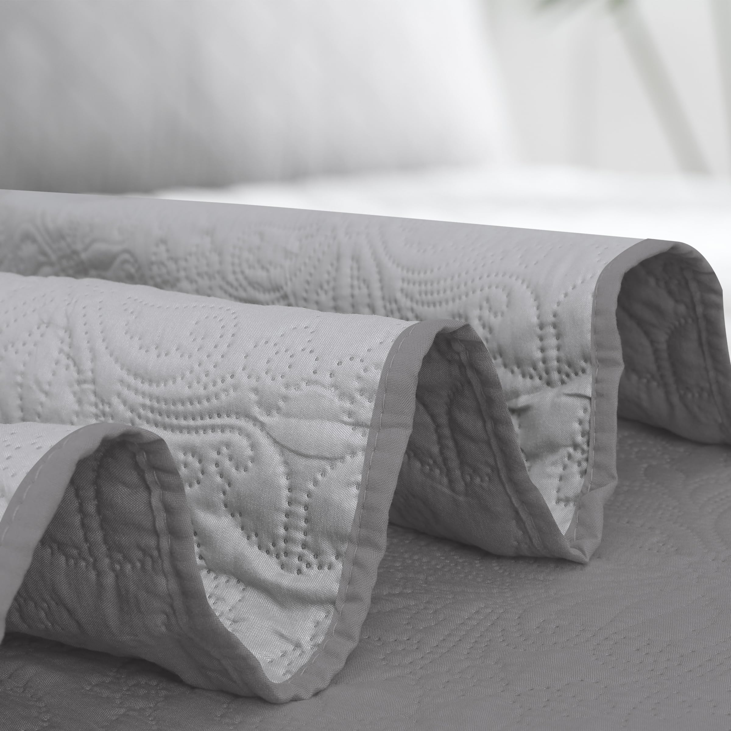 Easy-Going Reversible Quilt Set Full/Queen – Lightweight Microfiber Bedspread, Water Resistant, Gray - View #8