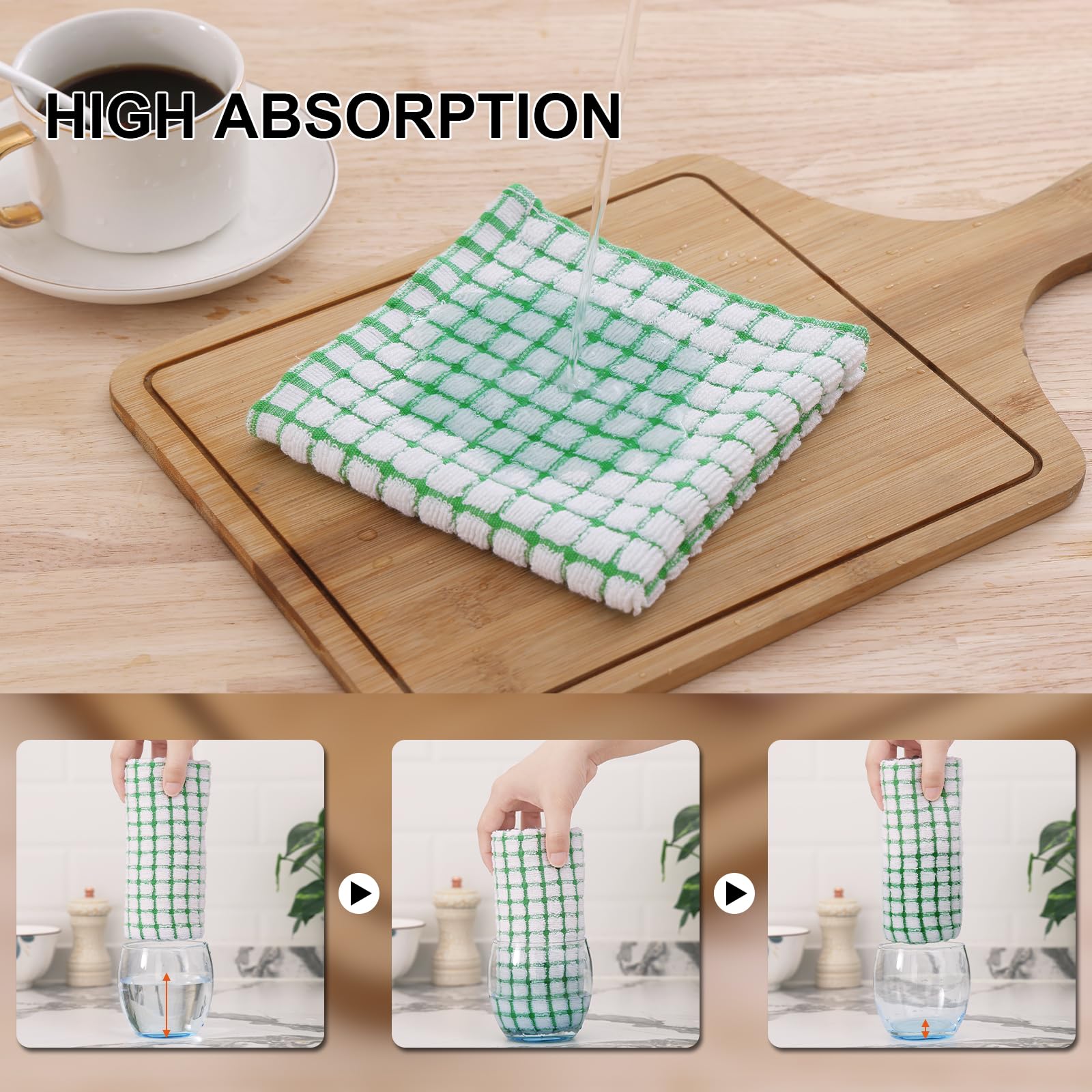 Kitinjoy Baumwolle 12 Stück Frottee Küchentücher, 40x60 cm Superweiche und saugfähige Geschirrtücher, schnell trocknende Handtücher zum Trocknen der Küche, Mehrfarben