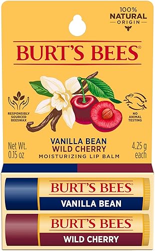 Burts Bees 100% Natural Lip Balm, Wild Cherry and Vanilla Bean Blister Box, 0.3 Ounce, 2 Count by Burt's Bees
