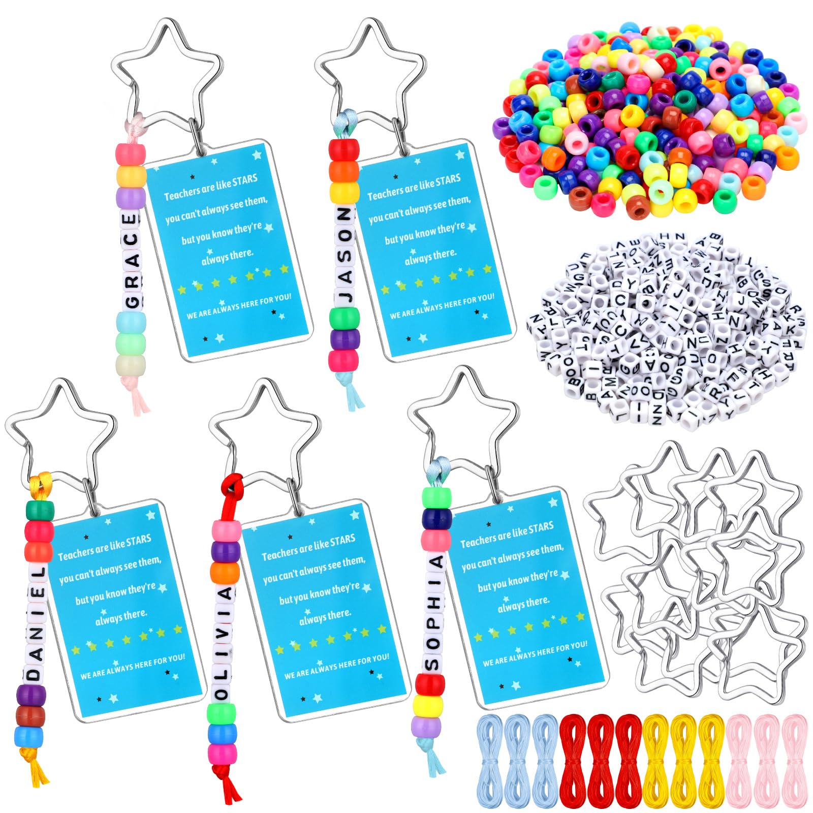 Landical 12 Set End of Year Keychain Gifts DIY Making Crafts Graduation Personalized Letter Beads with Inspirational Teachers are Like Stars Acrylic Keychain Kit 2025 Last Day Party Favor