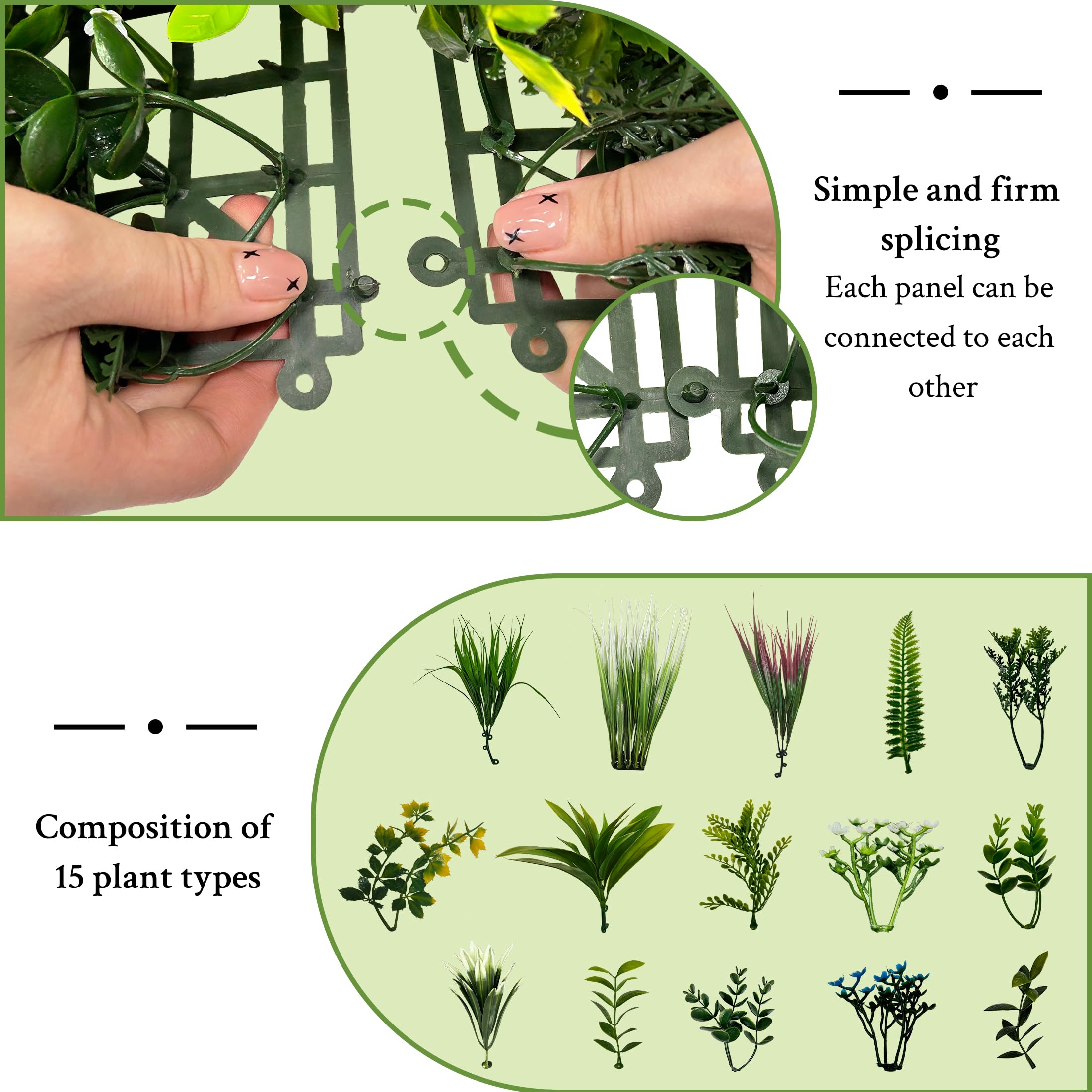 ODTORY Artificial 3D Plant Wall Panels: UV-Anti Faux Grass Wall Backdrop Boxwood Ivy Fence Privacy Screen Fake Greenery Leaf Hedge for Outdoor,Indoor,Garden,Backyard and Home Decor (): Combination B