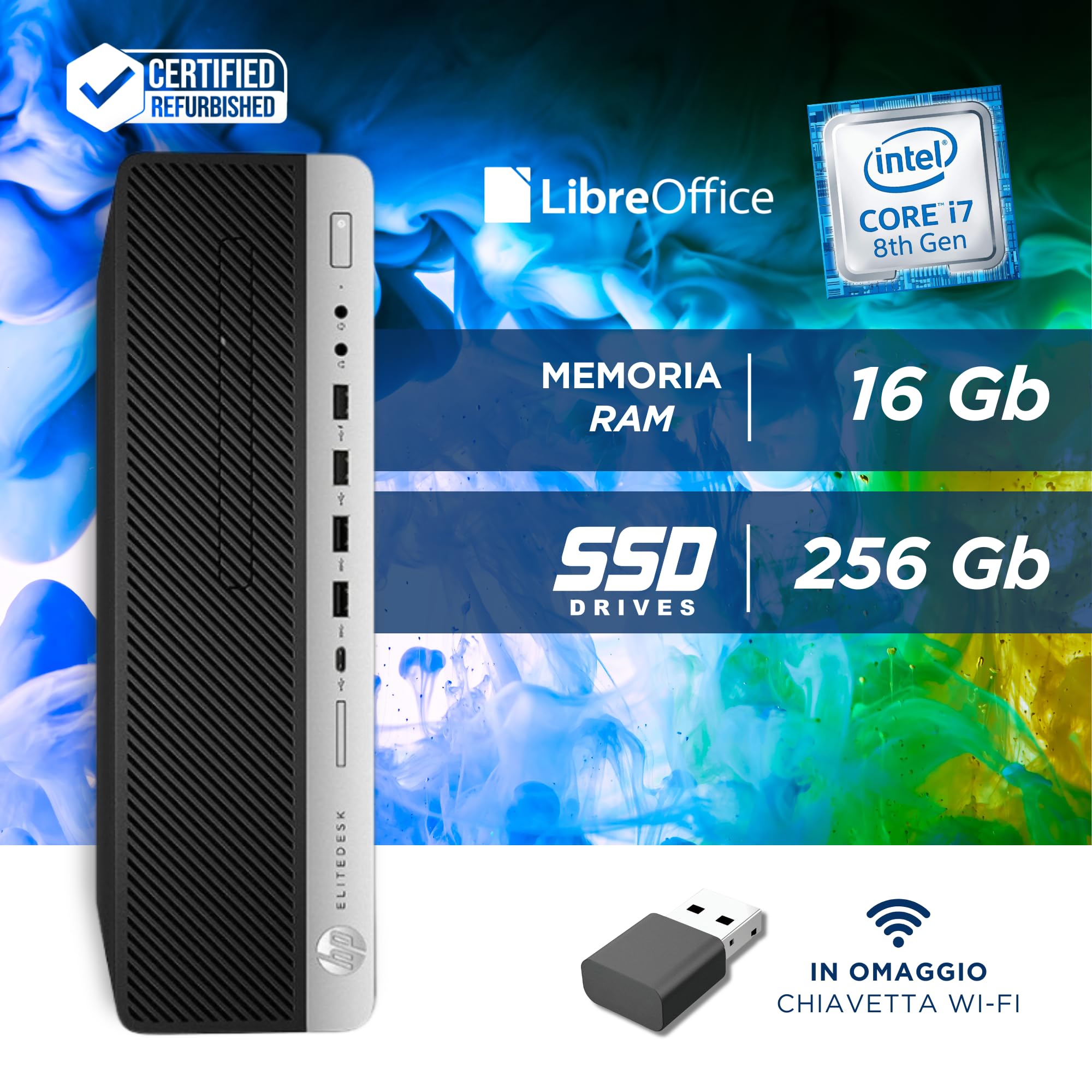 HP, Pc Desktop SFF Pronto All'Uso, Computer Pc Fisso Intel i7-8700