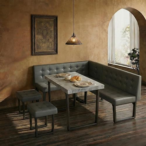Brafab Juego de mesa de comedor esquinera, juego de mesa de desayuno de 72 pulgadas con banqueta tapizada, juego de mesa de comedor de banco Gris