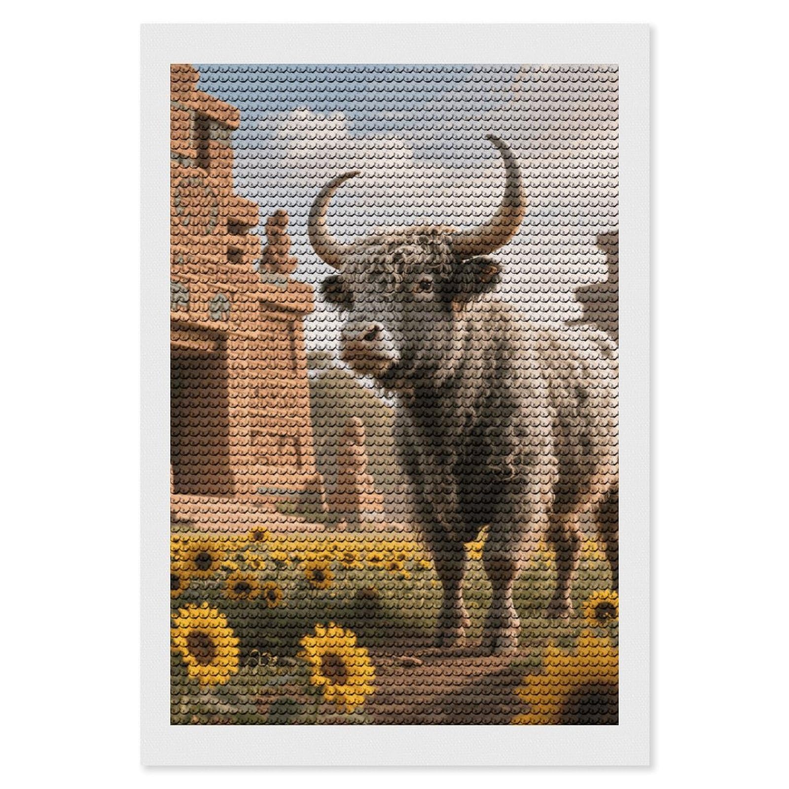 DWVTSLH Cow Sunflower Aztec Diamond Painting Kits for Adults, Personalized Diamond Photo Art Full Drill, DIY 5D Diamond Art Painting Kits for Beginners, Home Wall Decor 8"x12"