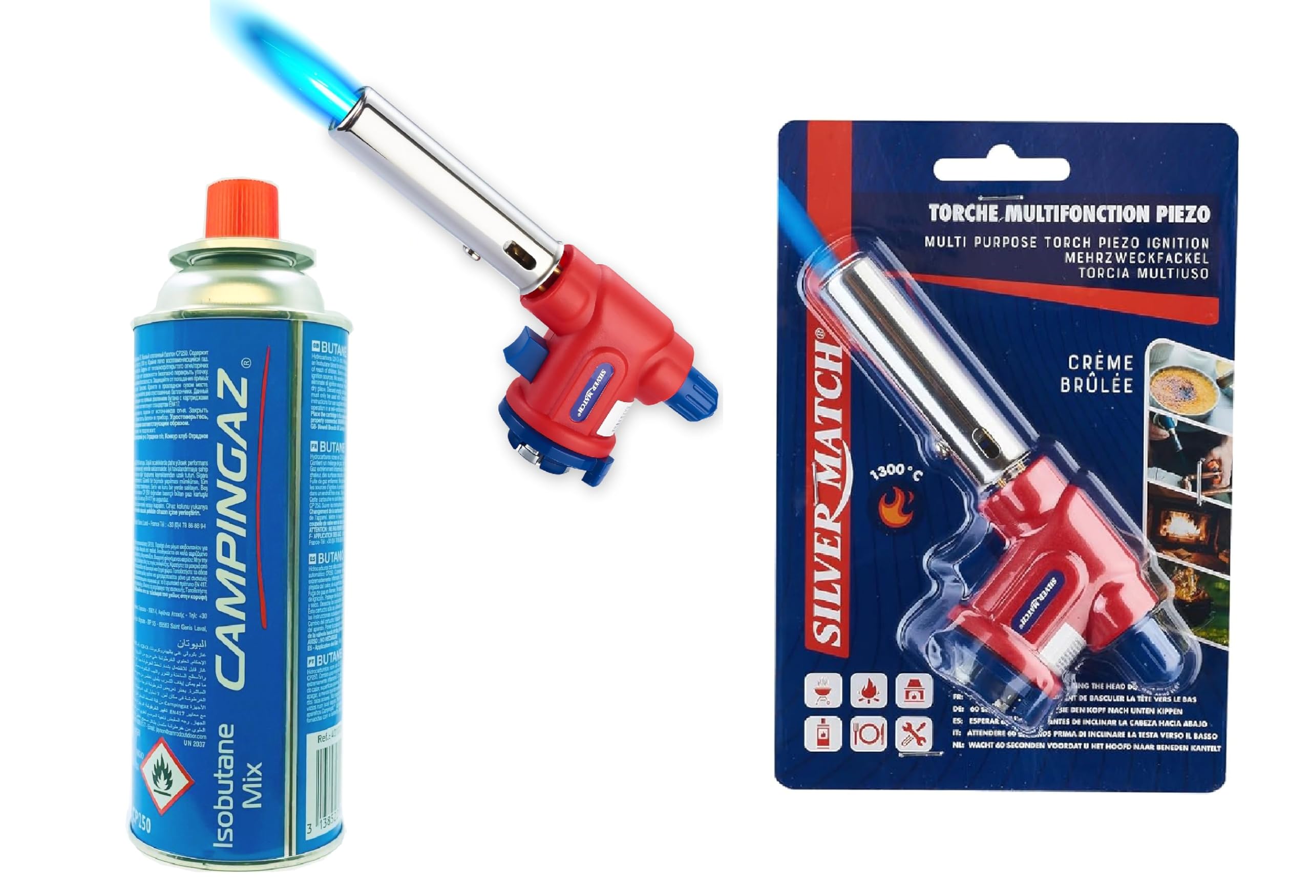 presenta Soplete SM de cocina de gas, 1300°, lámpara de soldadura, antorcha multifunción, encendido rápido y seguro para cartucho de gas butano, ideal, pandeo (1 CAMPINGAZ + 1 CABEZAL SOPLETE)