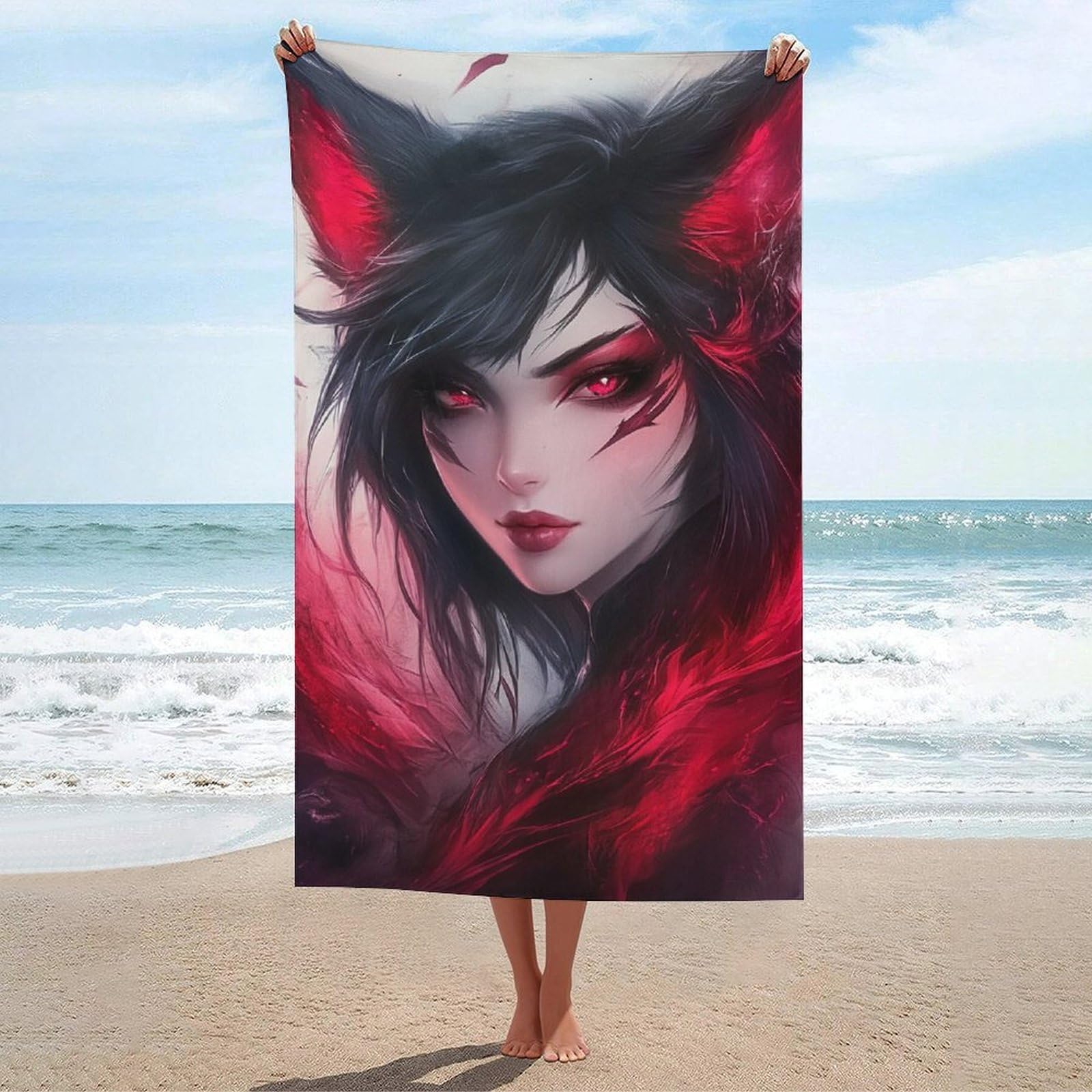 Serviette de plage absorbante sport et fitness, drap de bain motif renard 130x80