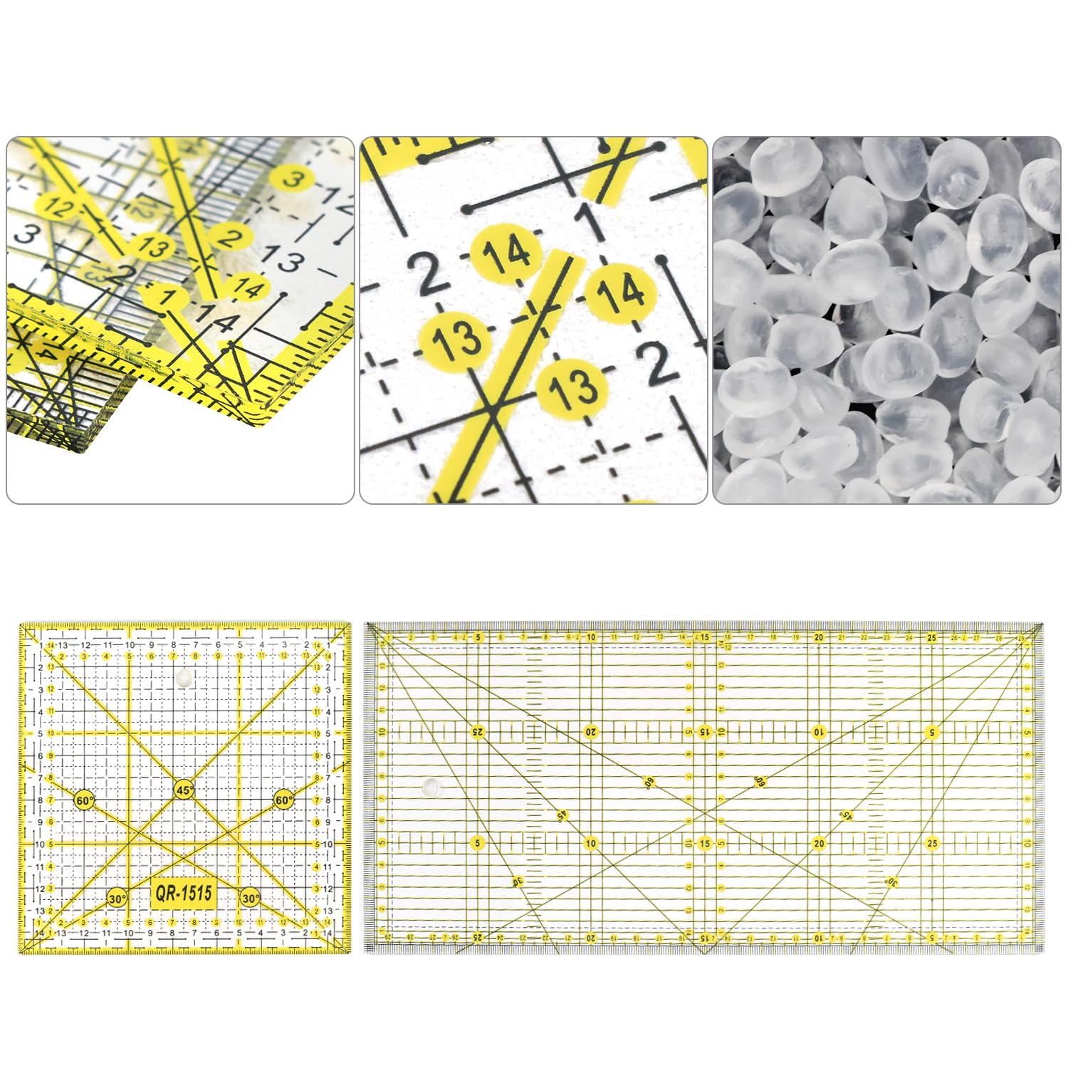 Righello Per Patchwork E Quilting OFNMY | Acrilico Trasparente 30x15 Cm | Griglia In Cm E Angoli 30°, 45°, 60° | Con Adesivo Antiscivolo | Per Taglio Rotativo