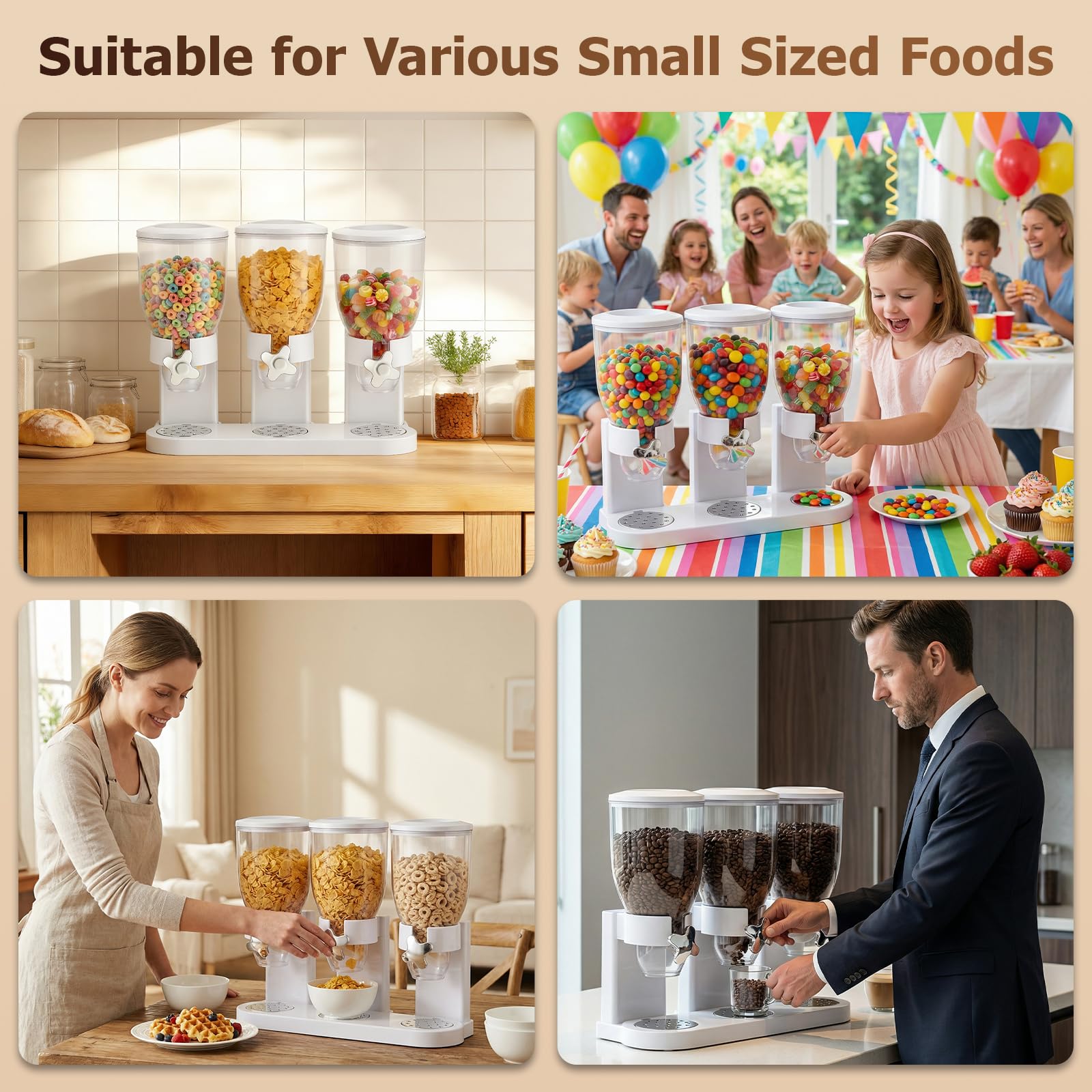 Müslispender & Snack-Dispenser mit 3 Kammern, 6L Gesamtvolumen - Rotierender Getreidebehälter für Cornflakes, Nüsse und Kaffeebohnen | Luftdicht & Crush-Free Design für Küche & Snackstation