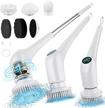 FUNCCUBE Electric Spin Scrubber - Bathtub Shower Scrubber,Bathroom Cleaning Brush Floor Brushes with Long Handle,Power Cordless Automatic Handheld Mop Cleaner for Bath Tub Kitchen Tile Grout Hardwood
