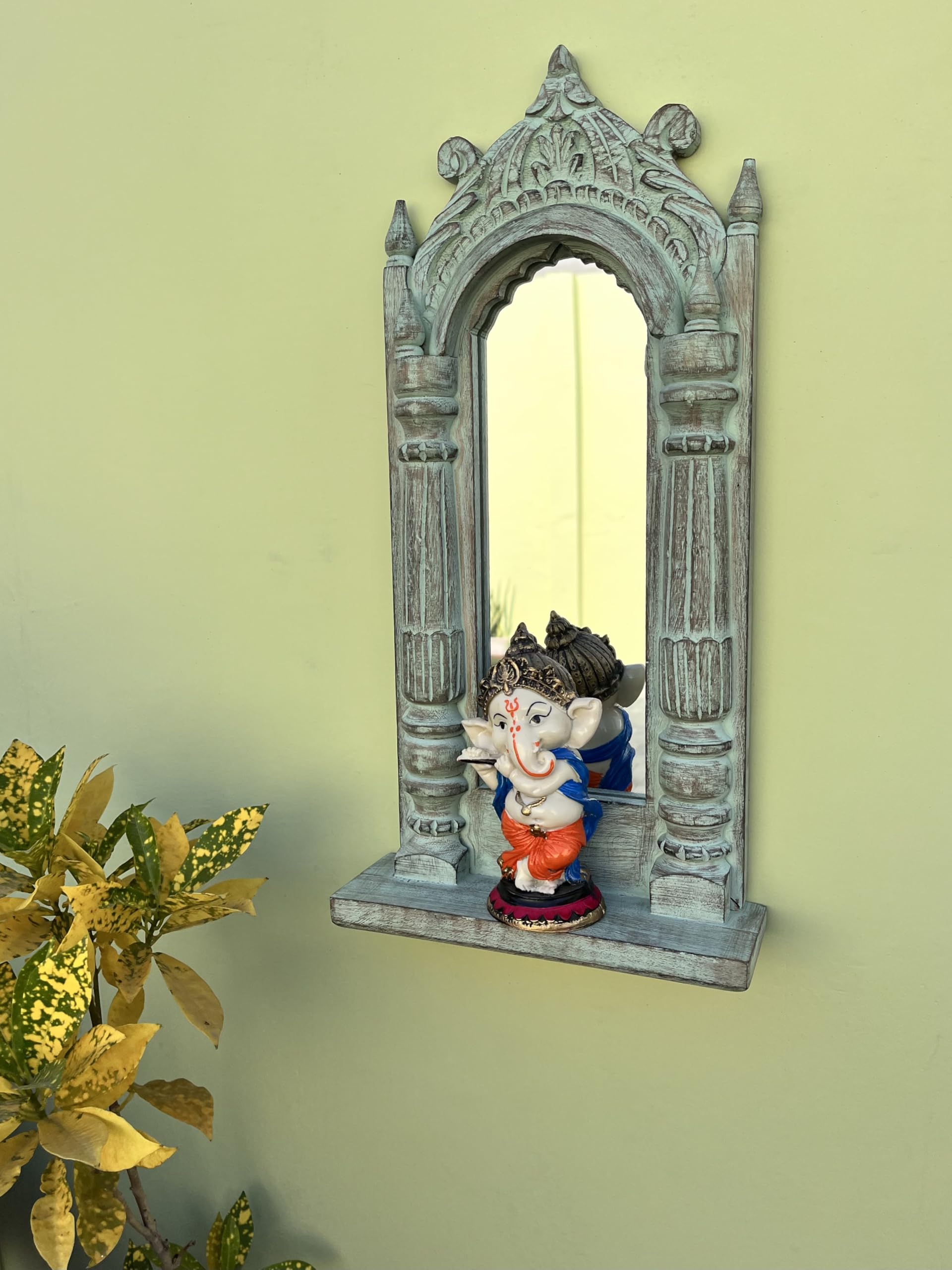 TAGO TREE 'Vintage Woods' Decorative Wooden Jharoka Wall Hanging Mirror for Home Decor, Living Room, Hallway (45x23x8 cms)-image-47