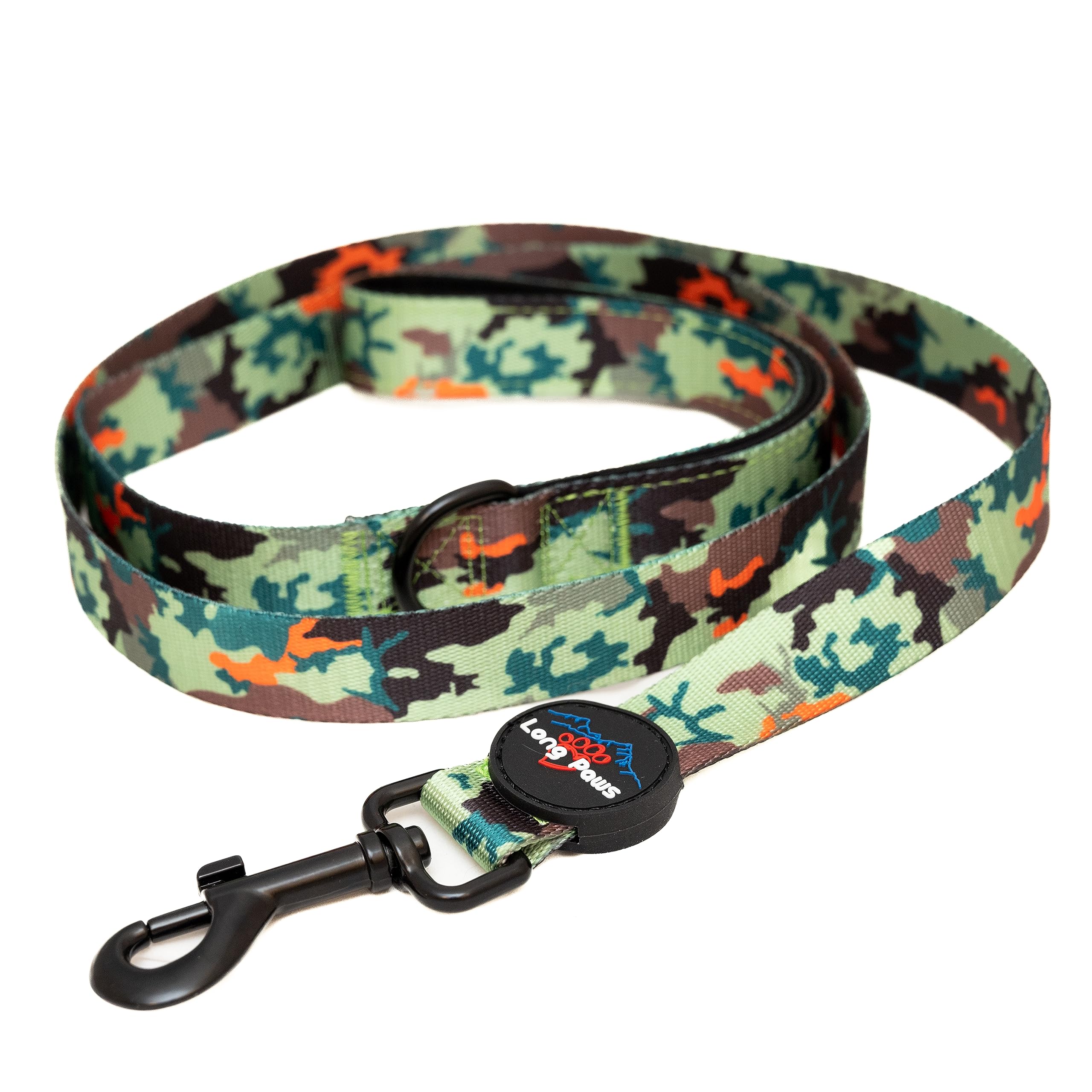 Long Paws Camouflage Dog Leash 2.5cm Heavy Duty Training Lead Durable With Metal Clip For Mountain Climbing - Citrus Army Camo