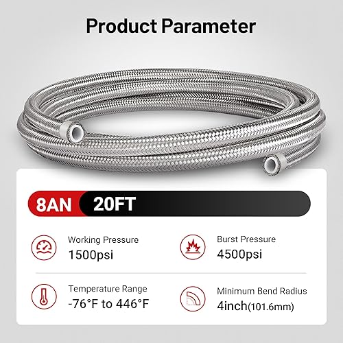 Vista 48 de EVIL ENERGY 6AN PTFE - Manguera de combustible AN6, línea de combustible E85, nailon trenzado de 25 pies, color negro, diámetro interior de 5/16