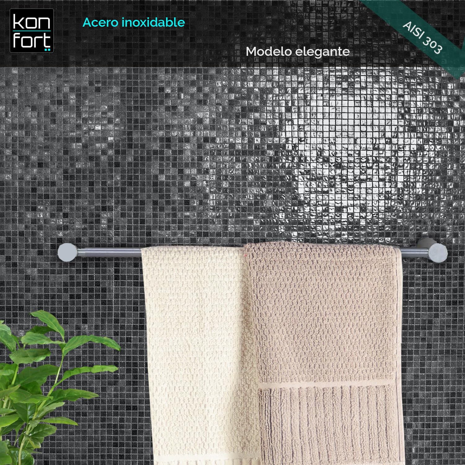 Kon-fort Home Toallero Baño 30cm. con Tornillos Acero Inoxidable AISI 304 Mate, Diseño Exclusivo.
