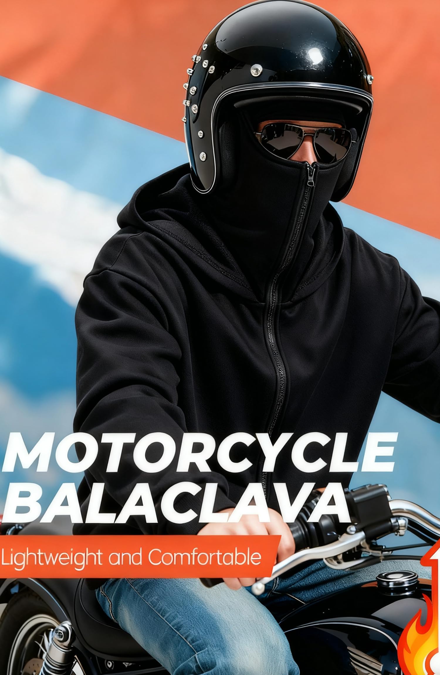 Warme Zip Hoodie Herren mit Sturmhauben Hip Hop Sweatjacke mit Kapuze Oversized Kapuzenpullover mit Motorradmaske