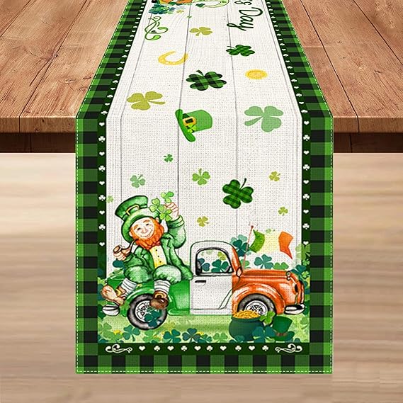 Bonsai Tree St. Patrick s Day Table Runner 13 x 72 Inch Gnome & Shamrock Decor