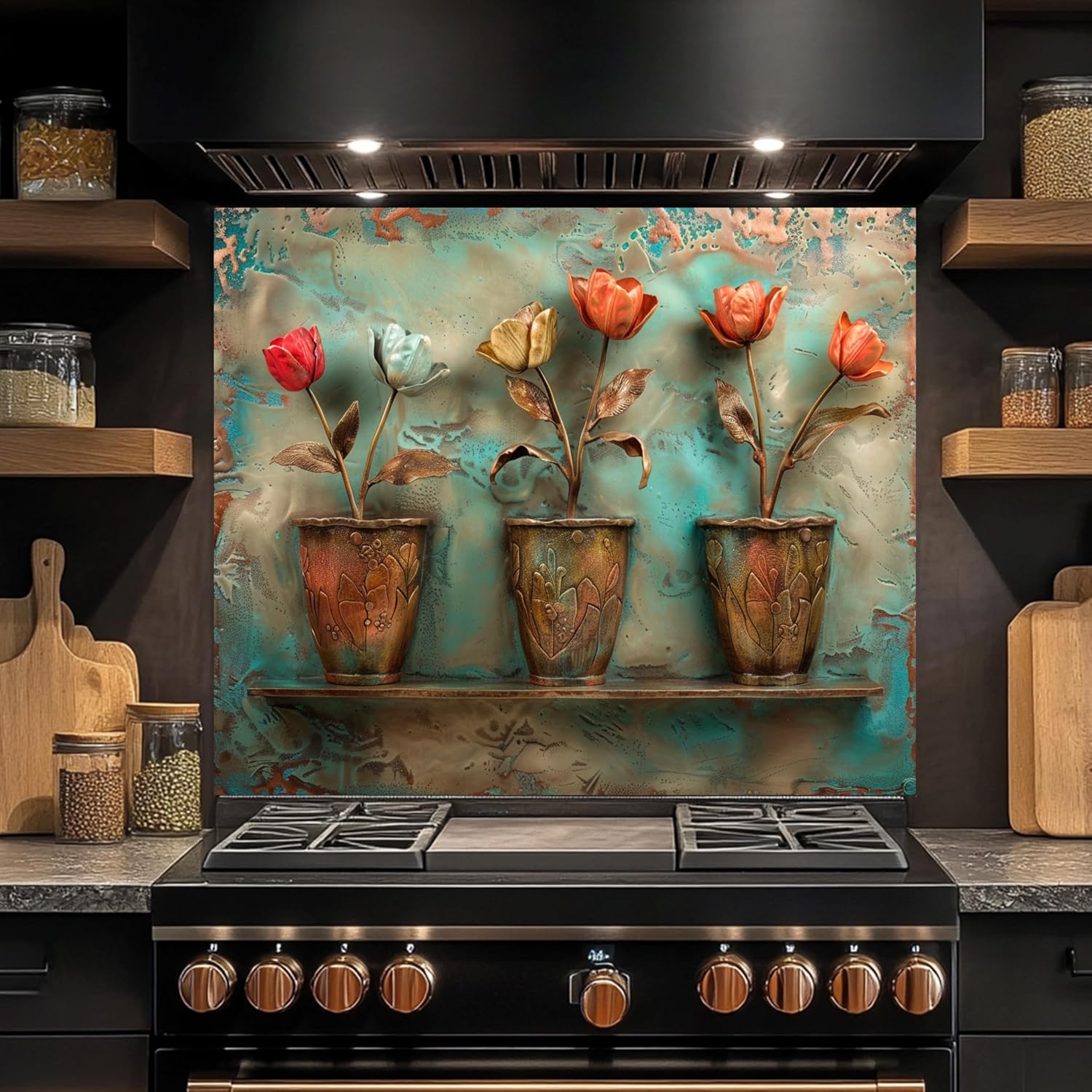 Tempered Glass Backsplash, Tulip Bloom Glass Backsplash, Kitchen Backsplash Behind Stove, Glass Backsplash for Kitchen Wall, Easy to Install Stove Backsplash