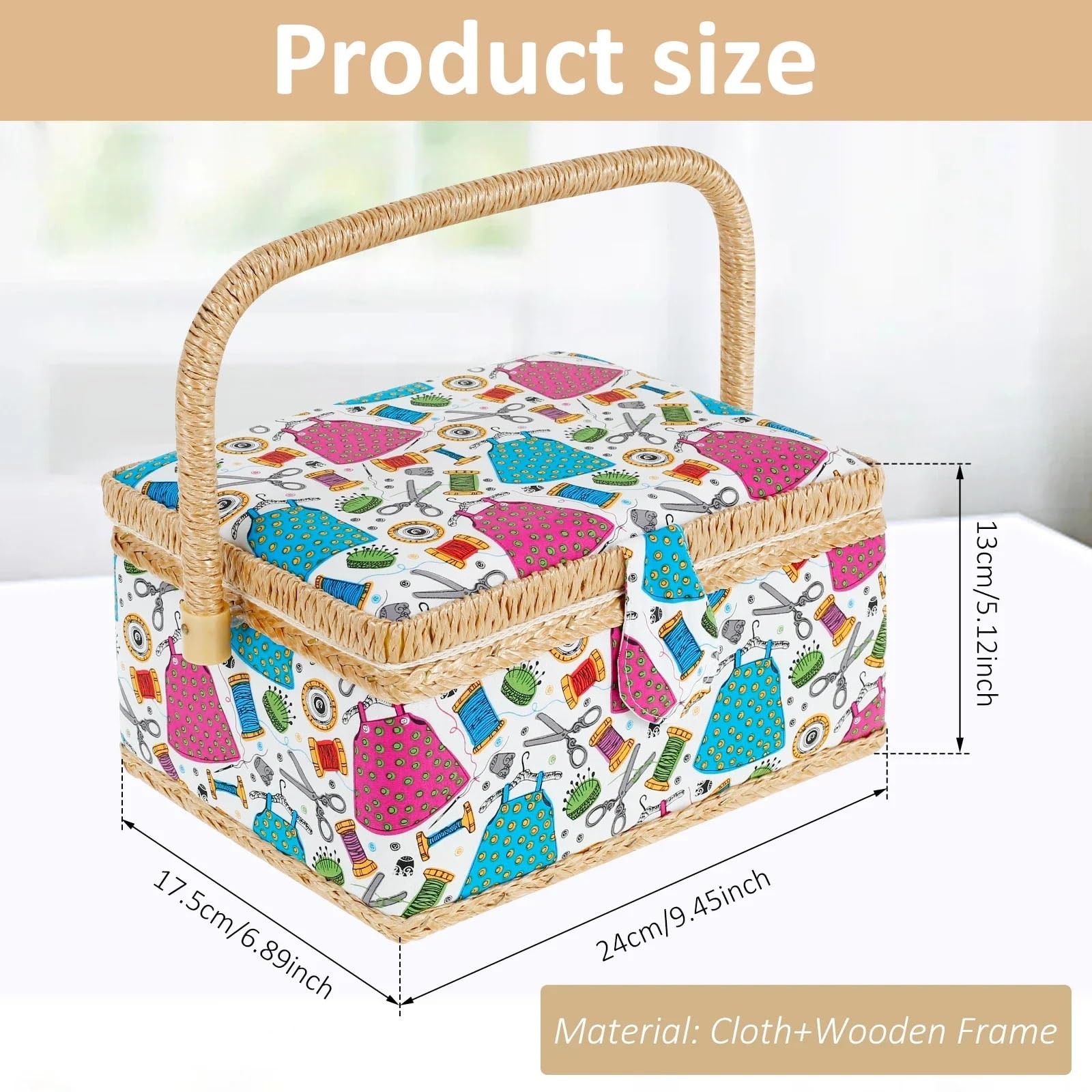 Cesta de Coser Sewing Basket With Removable Tray Practical Organizer Portable Storage Box(Color2)