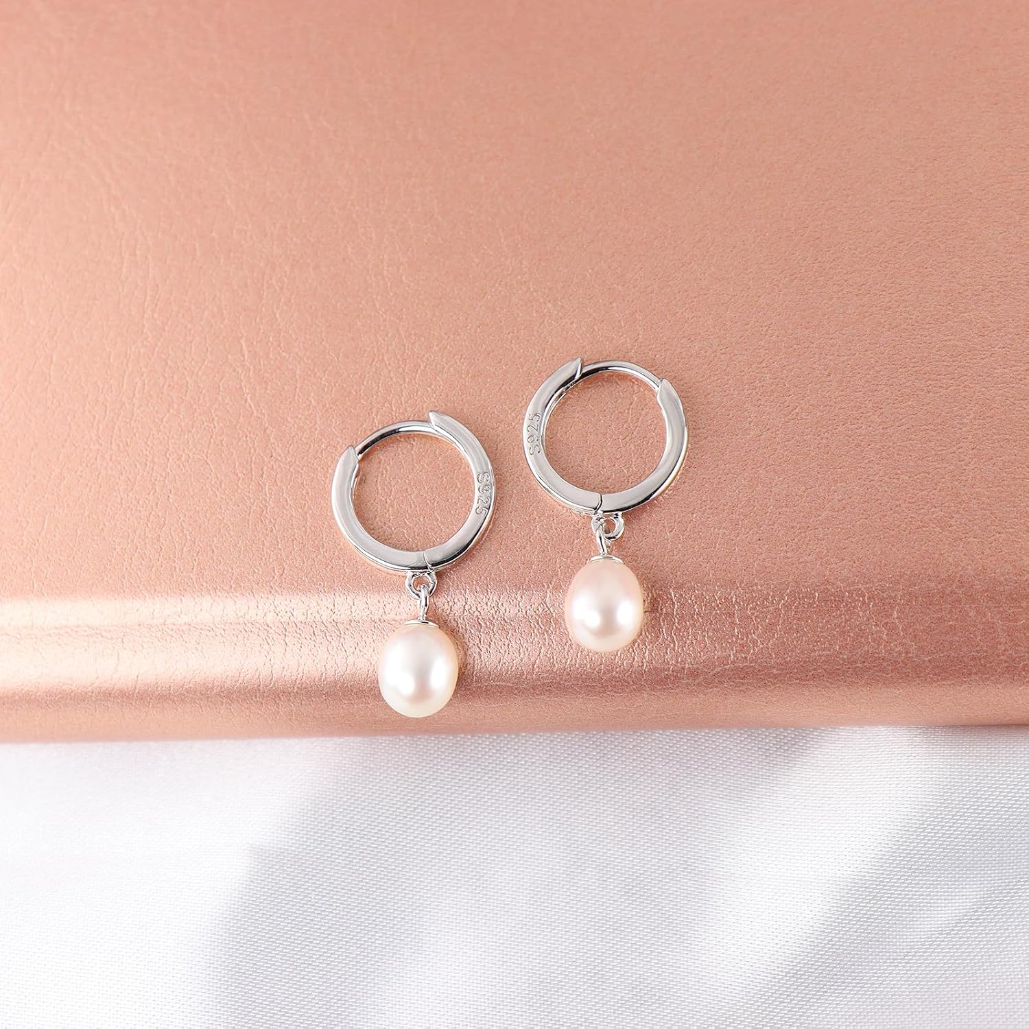 925 Sterling Silver Freshwater Cultured Pearl Earrings 18K Gold Plated Hoop Earrings Dangle Pearl Eardrop