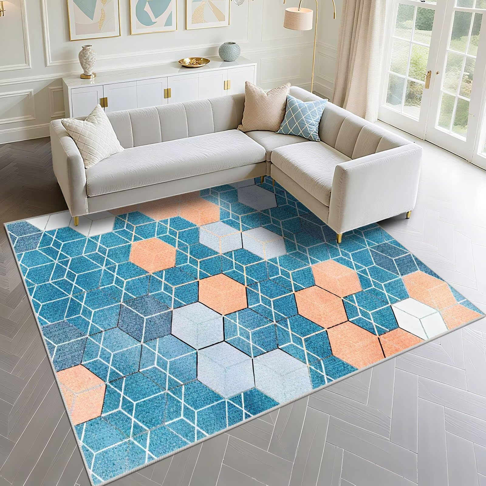 Tapis abstrait bleu 100x160cm de protection haute résistance pour salon et chambre