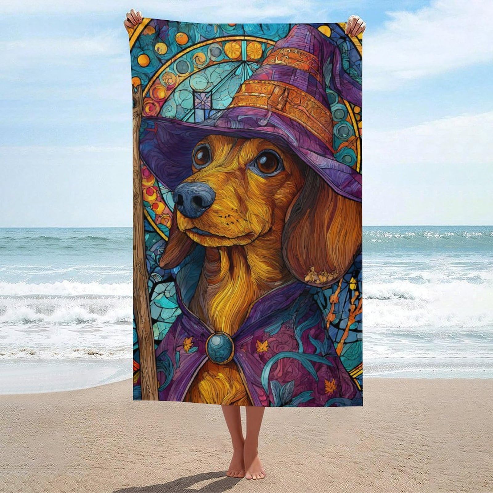 asbwuo Cute Dachshund Dog Dressed As A Witch Beach Towel