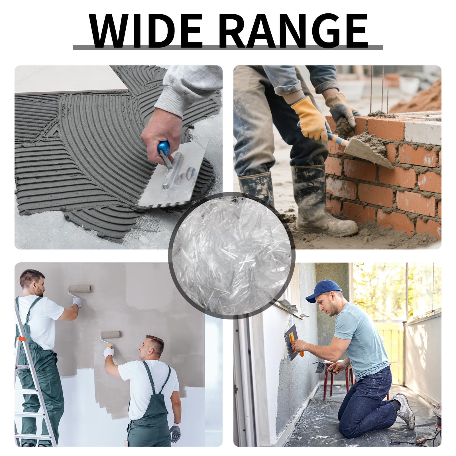 Béton renforcé de fibres de verre - Fibre de verre 6 mm pour ciment, mortier et béton - Renforcement anti-fissures et imperméabilisation - 2,2 lb - Blanc