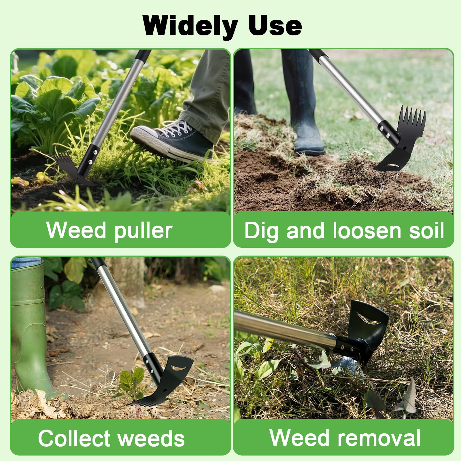 Rastrello Sarchiatore 2 in 1 Attrezzo Manuale per Estirpare Erbacce con Manico Lungo Zappa da Giardino