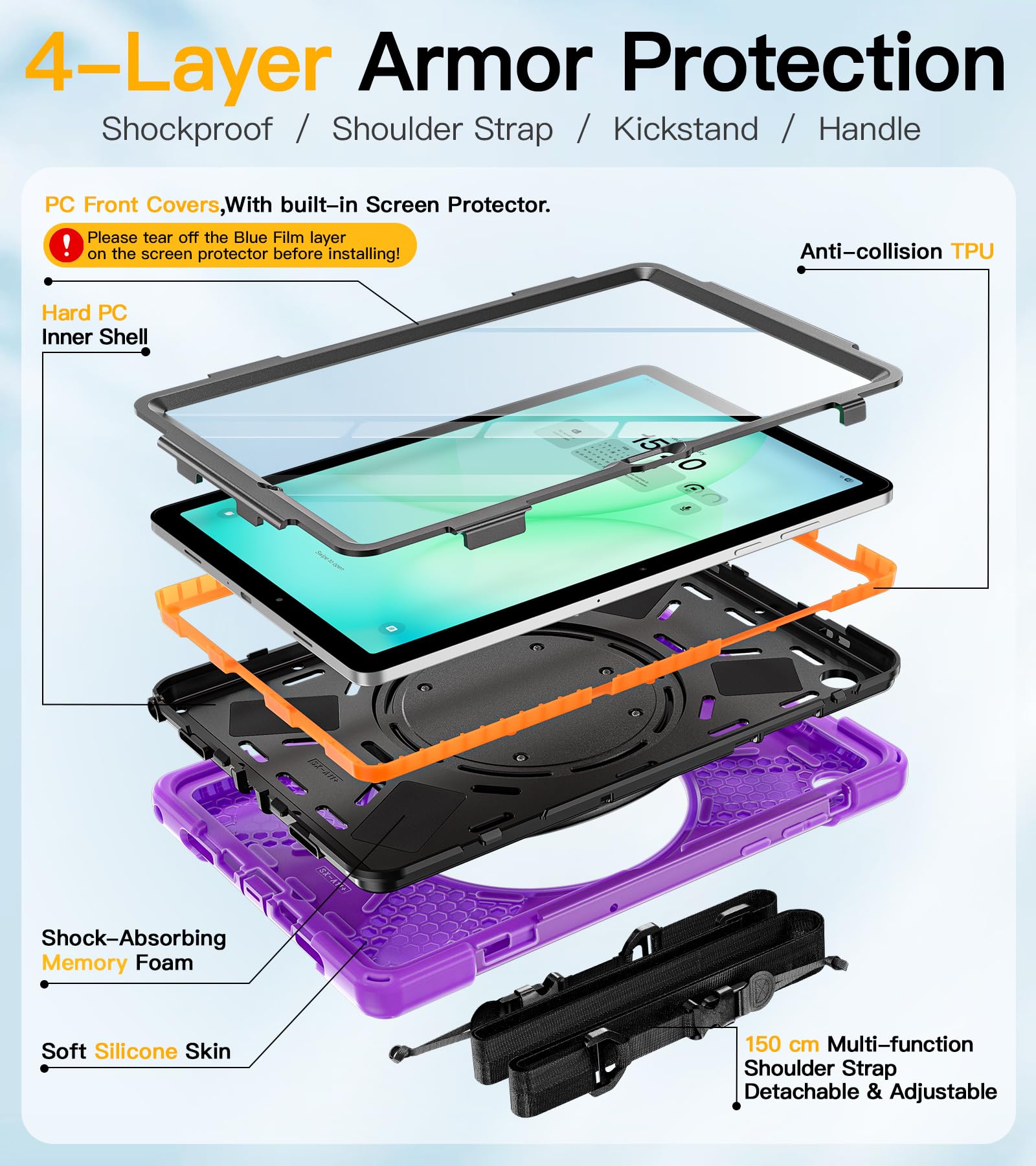 BRAECN Étui pour Samsung Galaxy Tab A11+ Plus - Étui Violet Tab A11+ 2025