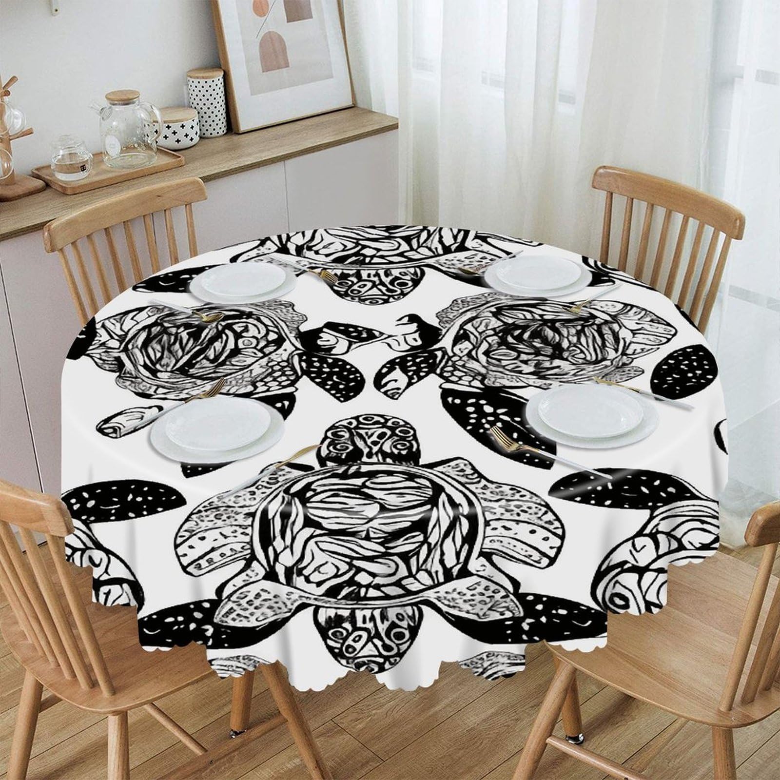 LZQPOEAS Animals Sea Turtles Round Tablecloth Rustic Circle Table Cloth Wrinkle Resistant Decor Tablecloth Waterproof Washable Table Cover for Kitchen Party Dining Table 60 Inch