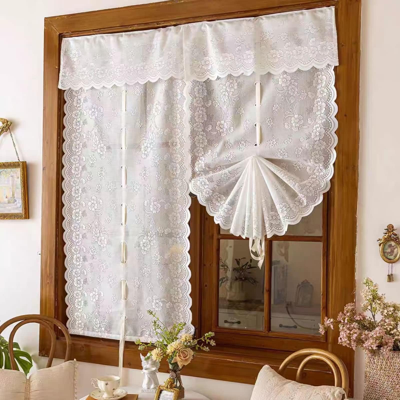 Vorhänge 2er Set Landhaus Kurz,80 cm Breit,Rod Tasche | Spitzenblumen Stickerei,Pflegeleicht Polyester,Lichtdurchlässig,Weiß,80 x 150 CM