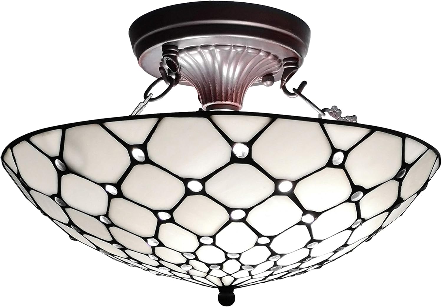 Amazon Crazy 🔥 Deals Amora Lighting Tiffany Style Ceiling Fixture Lamp Jeweled 16 Wide Stained Glass White Cream Antique Vintage Light Decor Living Room Bedroom Hallway Kitchen Gift AM030CL17B