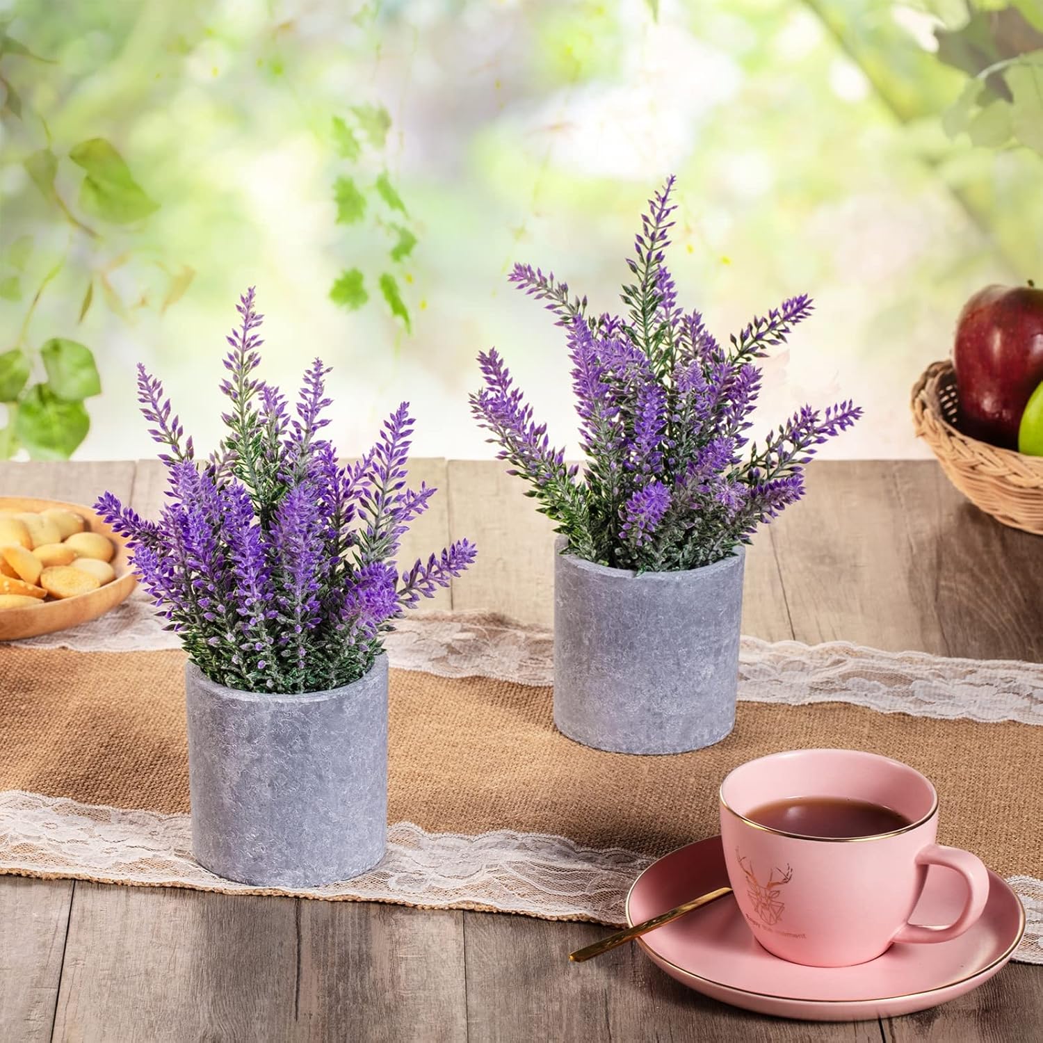 CADNLY Artificial Lavender Plant in Pots - Faux Lavender Flowers Decor – Fake Flowers Purple Decor Plant Potted Bathroom Bedroom Kitchen Farmhouse Home 2 Pack - Image 7