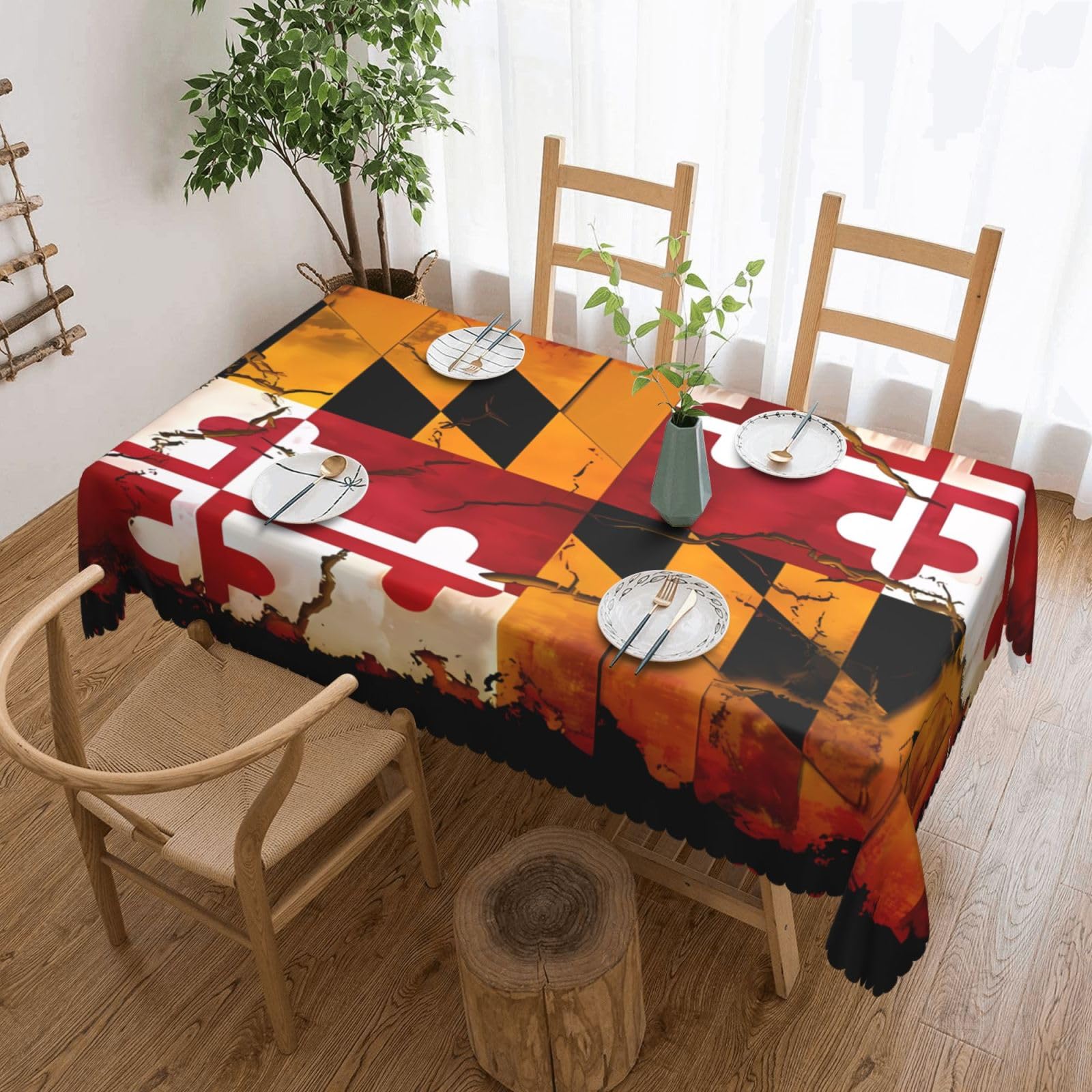 HLSBSSL vintage wooden maryland flag Patterned square lace tablecloth, wrinkle-resistant and durable, suitable for dining tables, parties, etc.