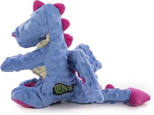 Vista 95 de goDog - Dragón de juguete, grande, resistente, con tecnología Chew Guard, de felpa, color rosa Rosado