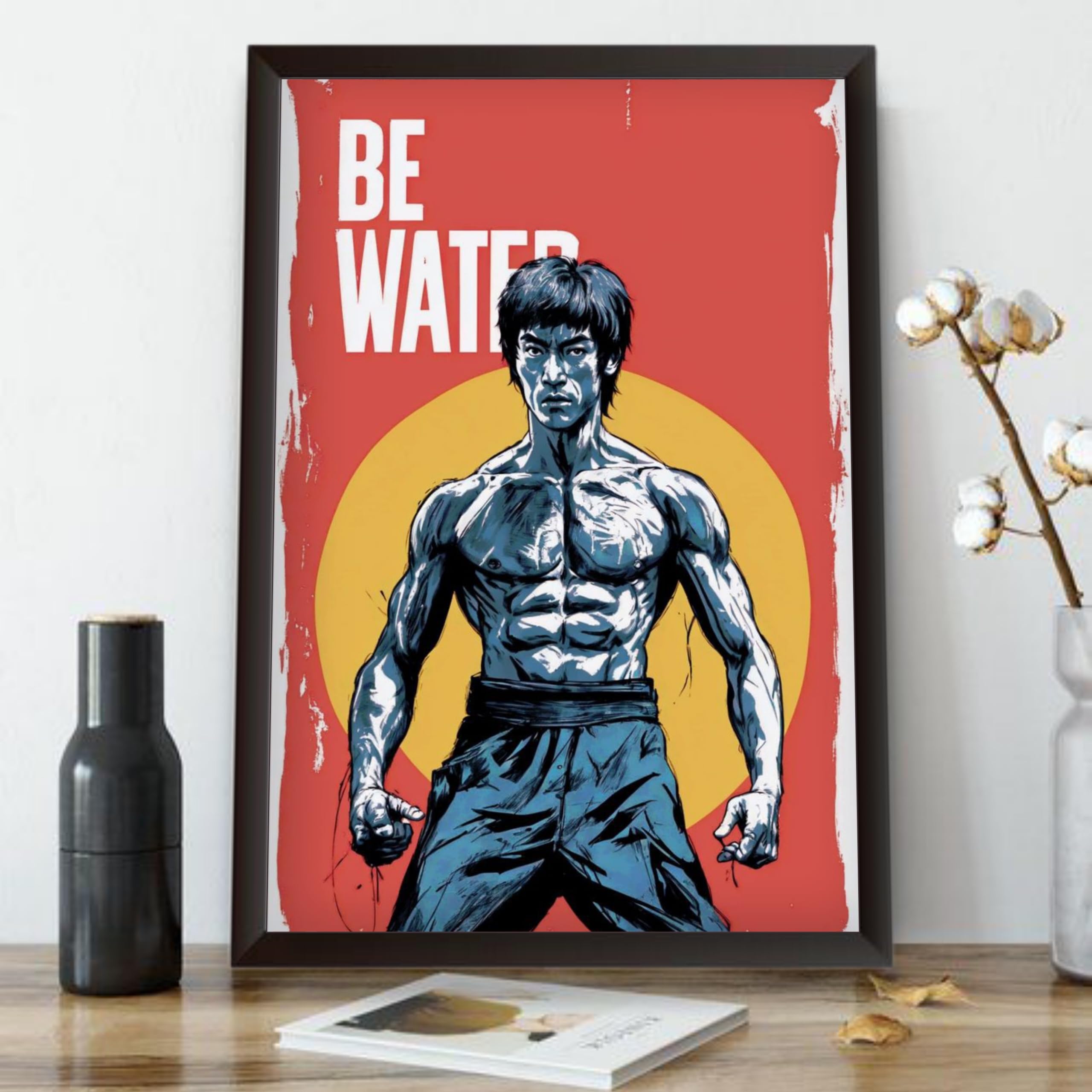 WaltractiveWaltractive Bruce Lee Be Water Motivational Quote Framed Poster  Inspirational Martial Arts Wall Art for Home, Gym Office Decor