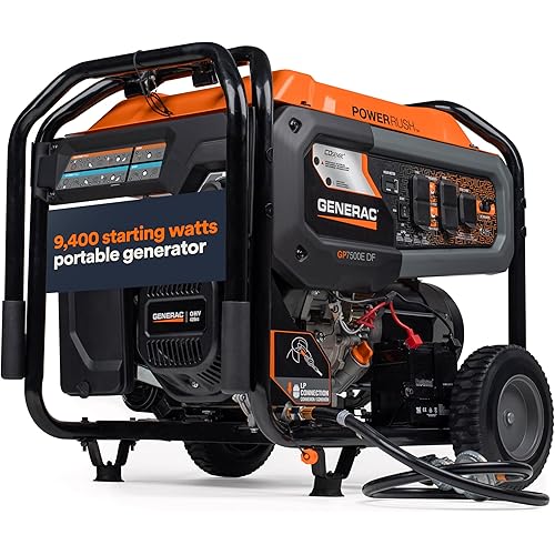Generac 9,400 Starting Watt Dual Fuel Portable Generator - Electric Start - Gas or Propane Powered - Home Backup or Jobsite - Quiet, Long Runtime, Emergency Power - 49-State Compliant