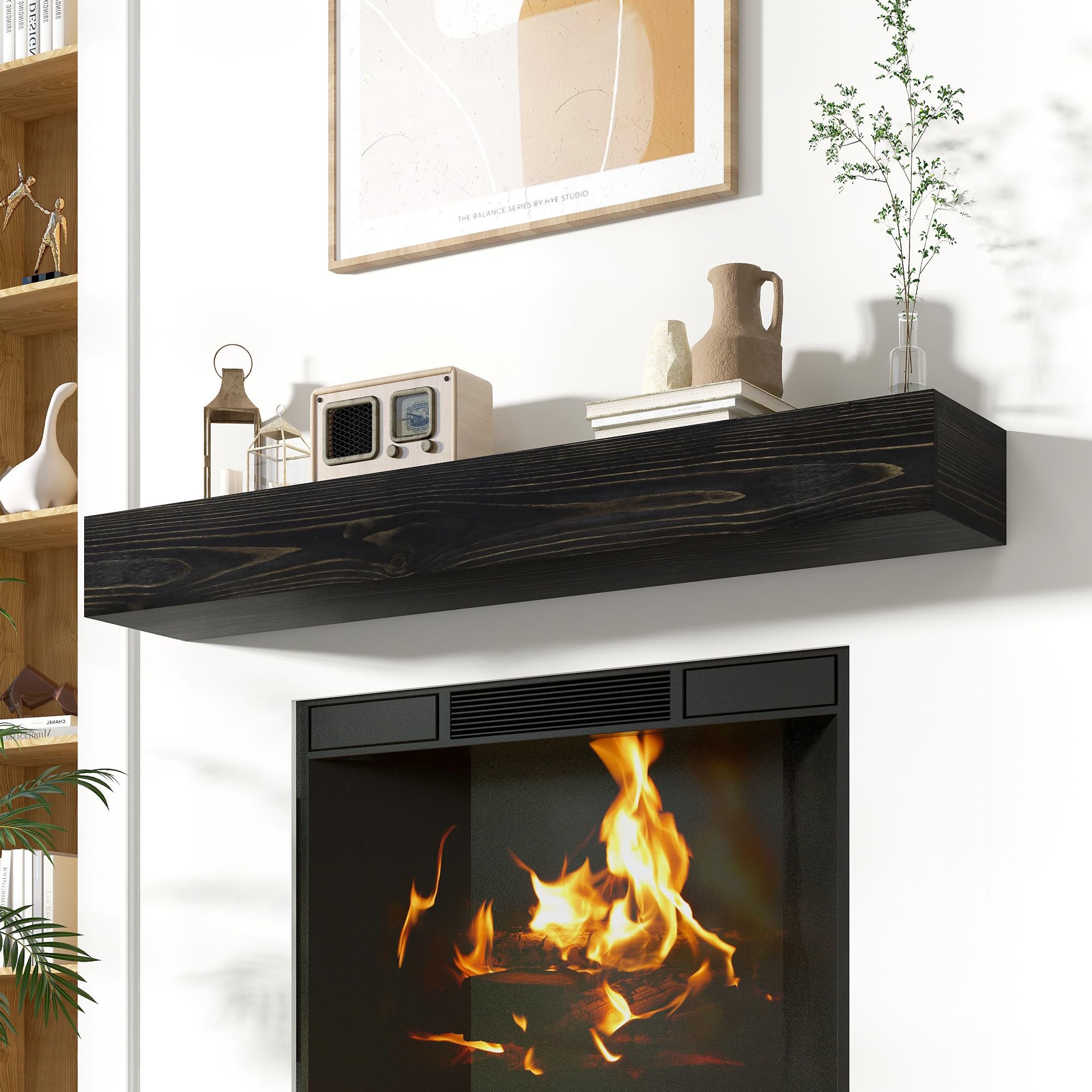 Photo 1 of Acovy Floating Fireplace Mantel Shelf, 60x8x5 Inches, Black