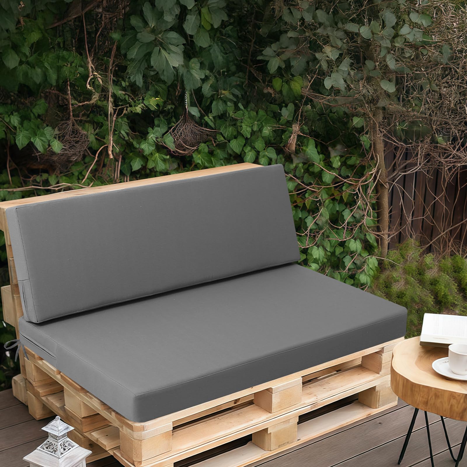Palettenkissen Outdoor 2er Set für Terrassenmöbel, Auflagen, Kissen & Polster, Wasserdicht und Farbecht, Ersatz für Palettensofa, Sitzkissen für Europaletten, Hof, Garten, Terrasse, Grau