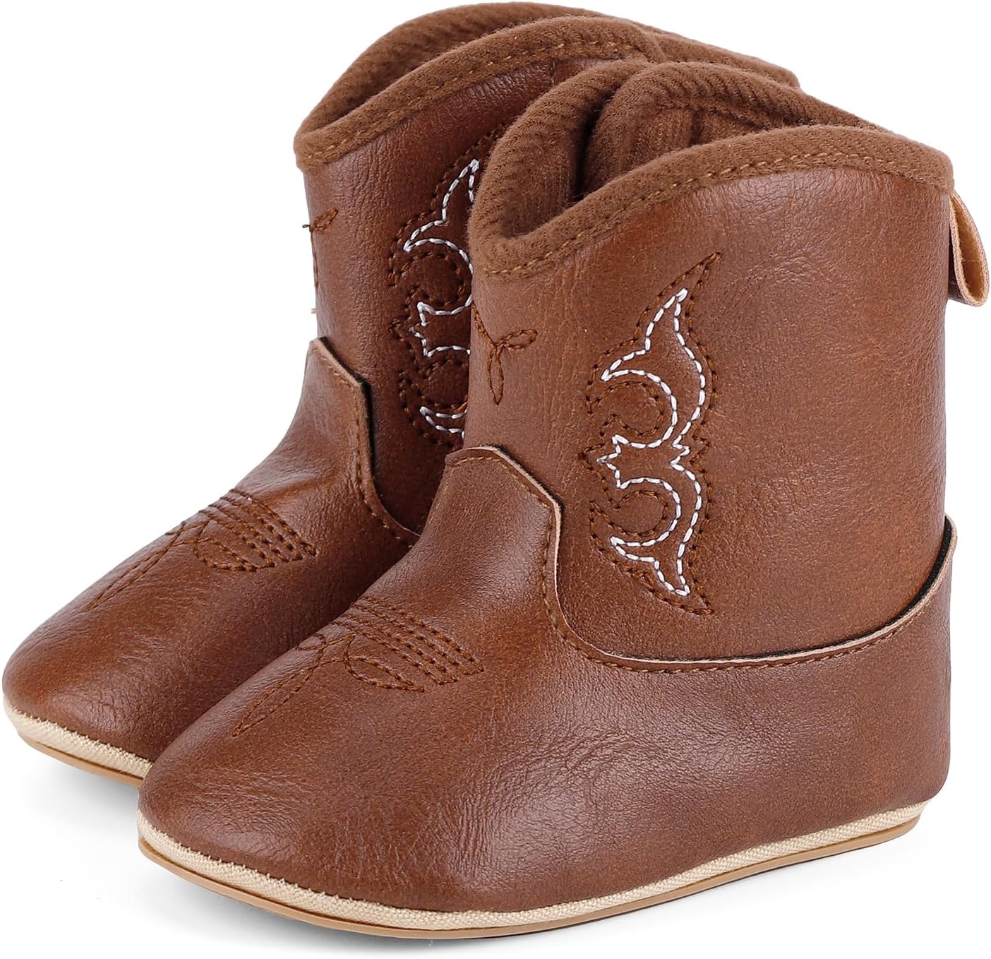 MK MATT KEELY Leather Western Boots Cowboy Bootie Soft Sole Non-Slip Crib Shoes for Baby Infant Toddler Girls Boys Newborn - Image 3