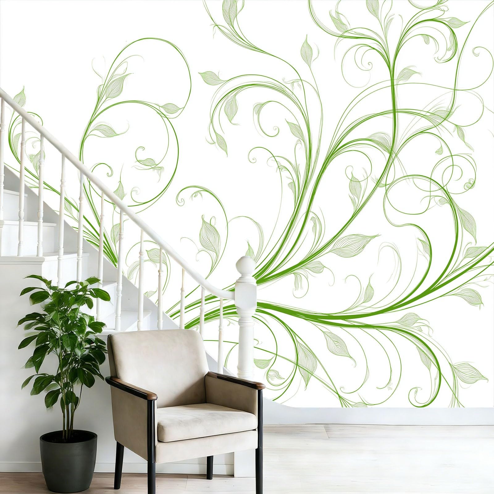 Tapeta wirujące linie 400 x 280 cm, styl abstrakcyjny plakat fototapeta tapeta dekoracja ścienna salon sypialnia pokój dziecięcy, zielony
