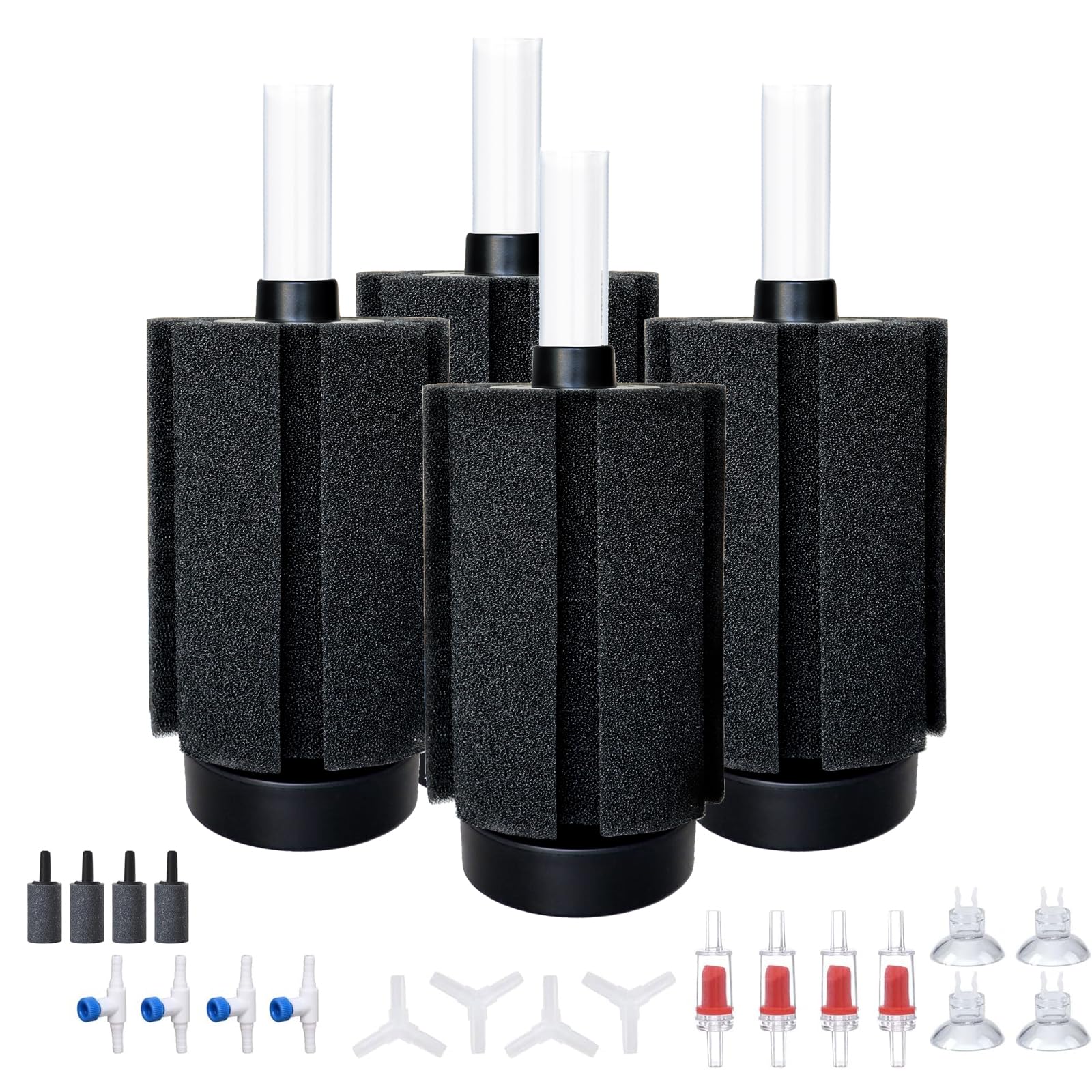ALEGI Lot de 4 grands filtres éponge pour aquarium avec ventouses, clapets anti-retour pour l'élevage de la friture, des crevettes, des crevettes (mise à niveau) de 78 à 177 litres, 4 pièces)